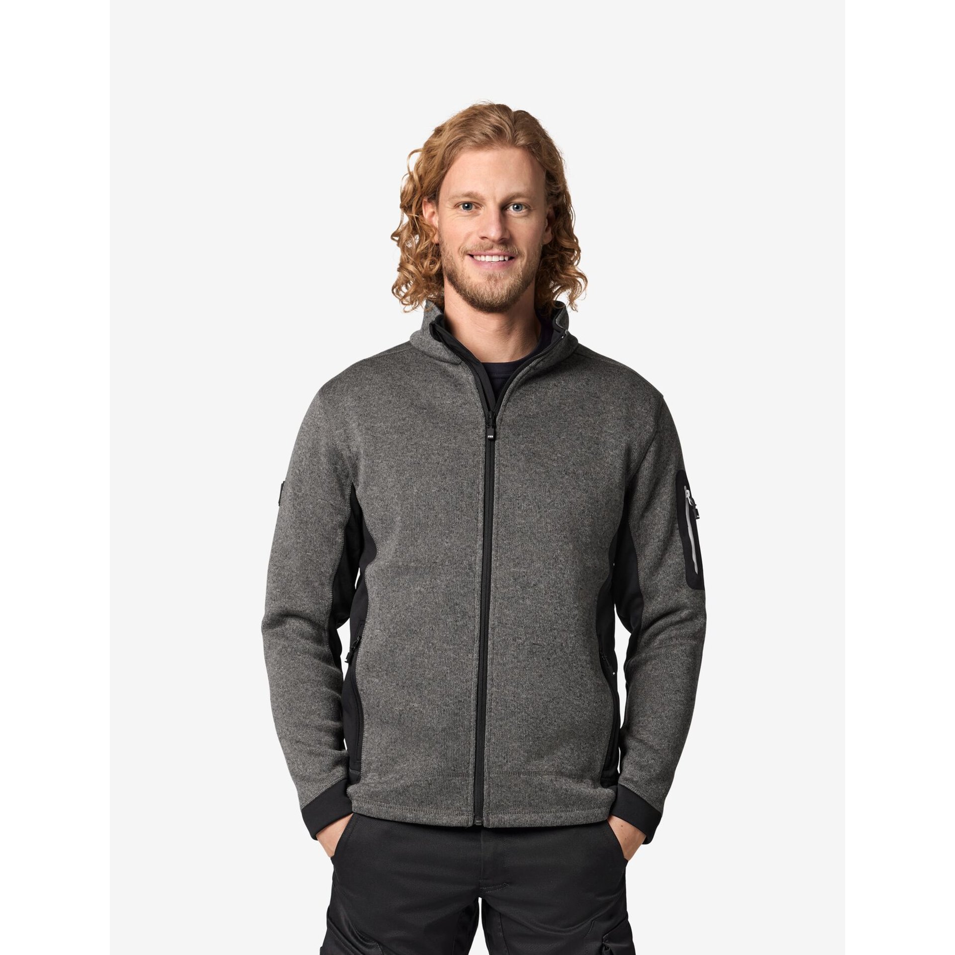 CHRISTOPH Strick-Fleece-Jacke Herren anthrazit-schwarz 2XL