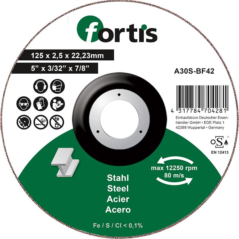 Fortis Trennscheibe  Stahl125 x 2,5mm gekr. Fortis Trennscheibe  Stahl125 x 2,5mm gekr.