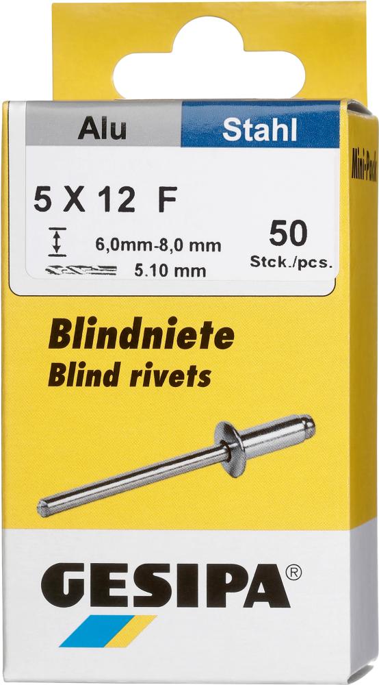 Gesipa Blindniet Alu/Stahl Flachrundkopf Mini-Pack 5x12mm a 50Stück