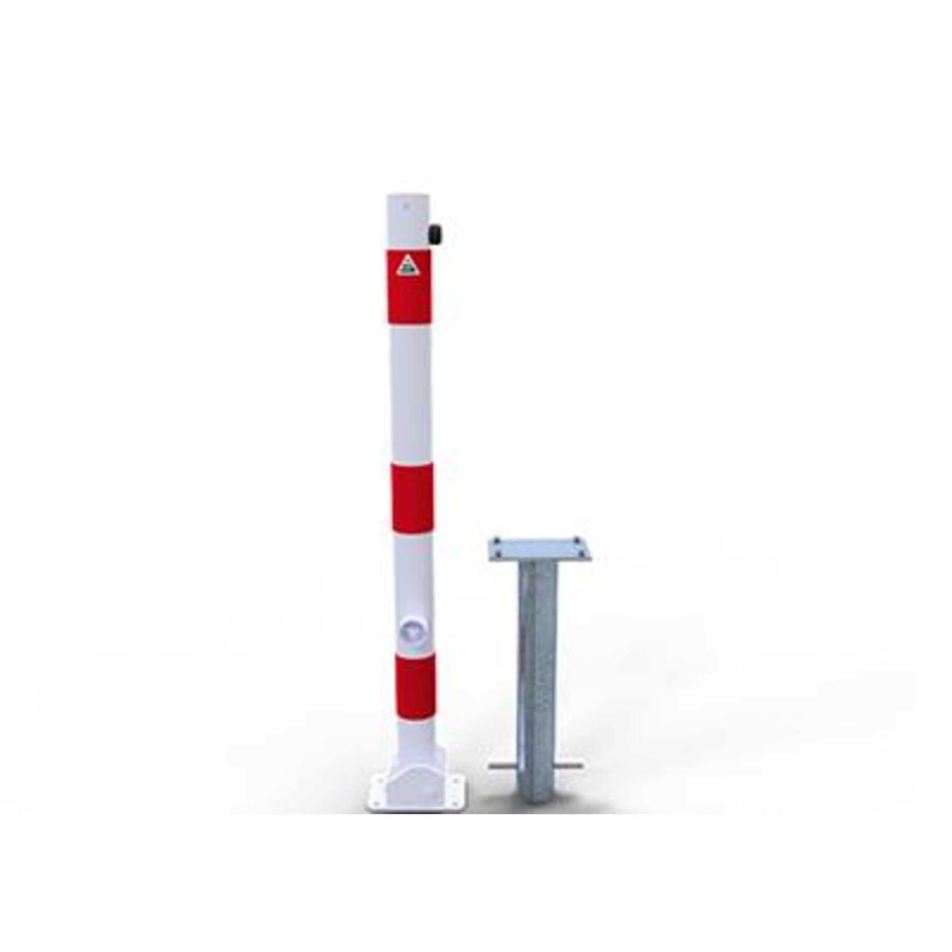 Absperrpfosten, umlegbar und mit Schließsystem