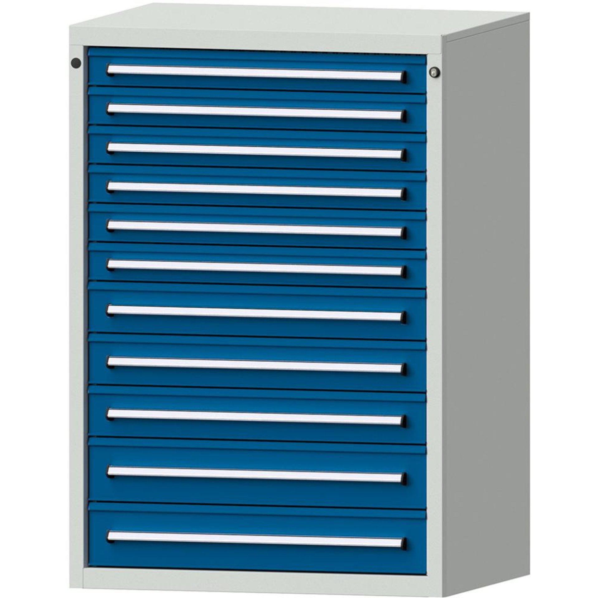 Format Schubladenschrank B910xT700xH1300mm RAL7035/5010 11 Schubladen 75kg