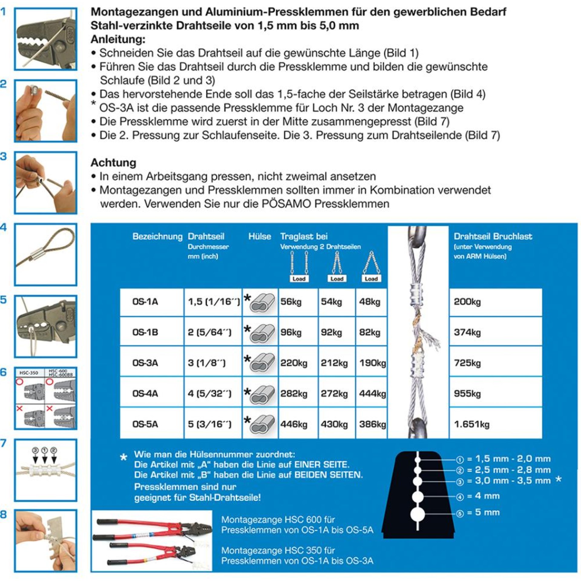 Alu-Pressklemmen OS-1B f.Drahtseil-Ø 2,0mm a30StPÖSAMO