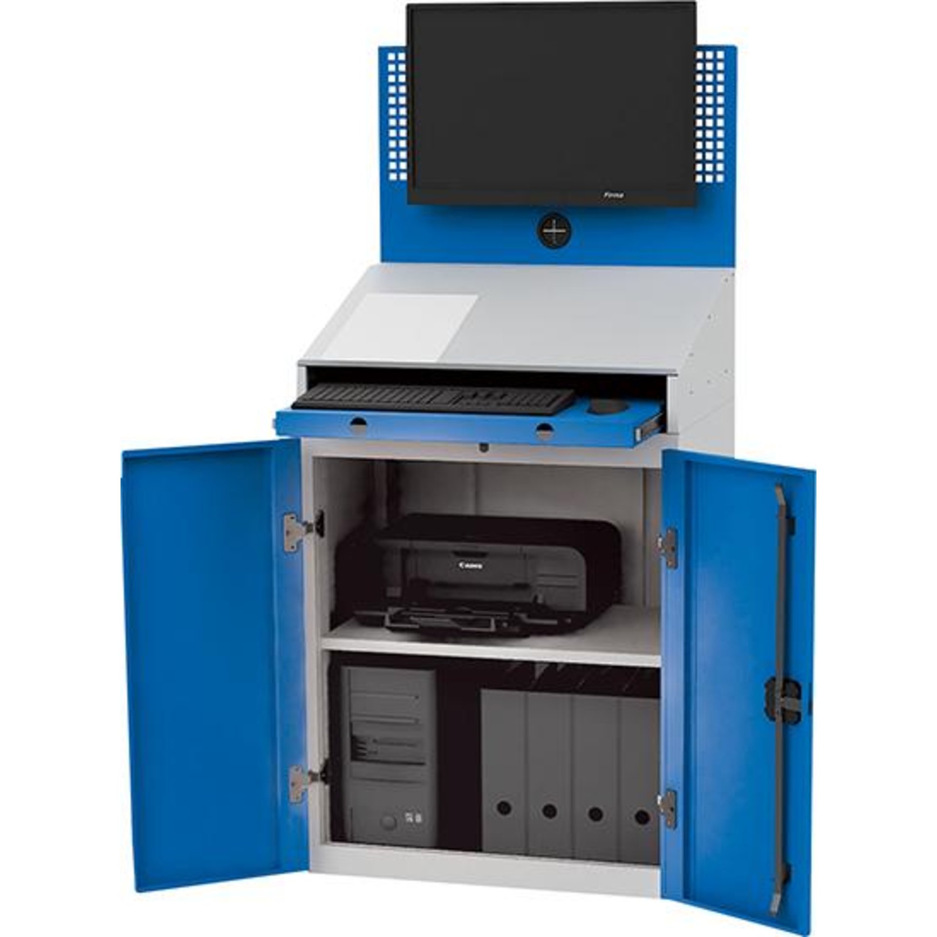 Computerschrank Office stationär Lochw. 2 Türen Tasturauszug VESA-Halter B680xT500xH1460mm