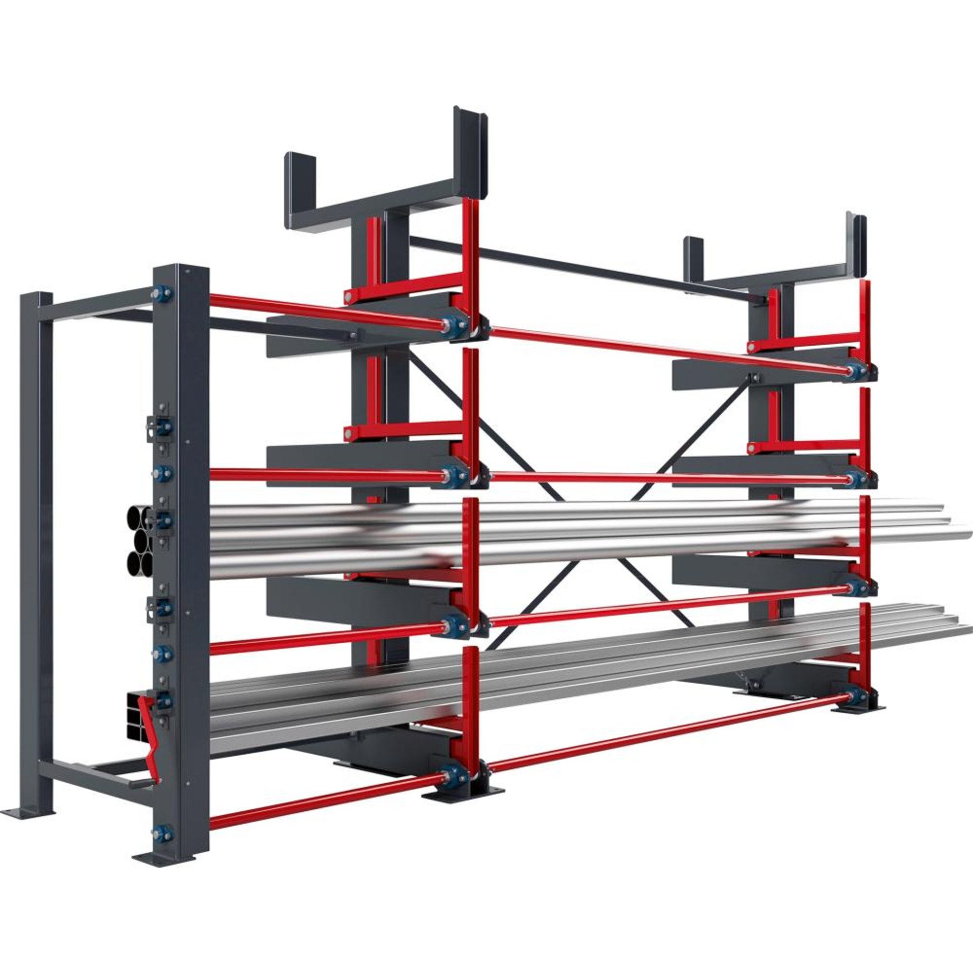 Ausrollregal 1-seitig Armlast 1600kg 4 Ebenen + Dachablage B4940xT1395xH2665mm