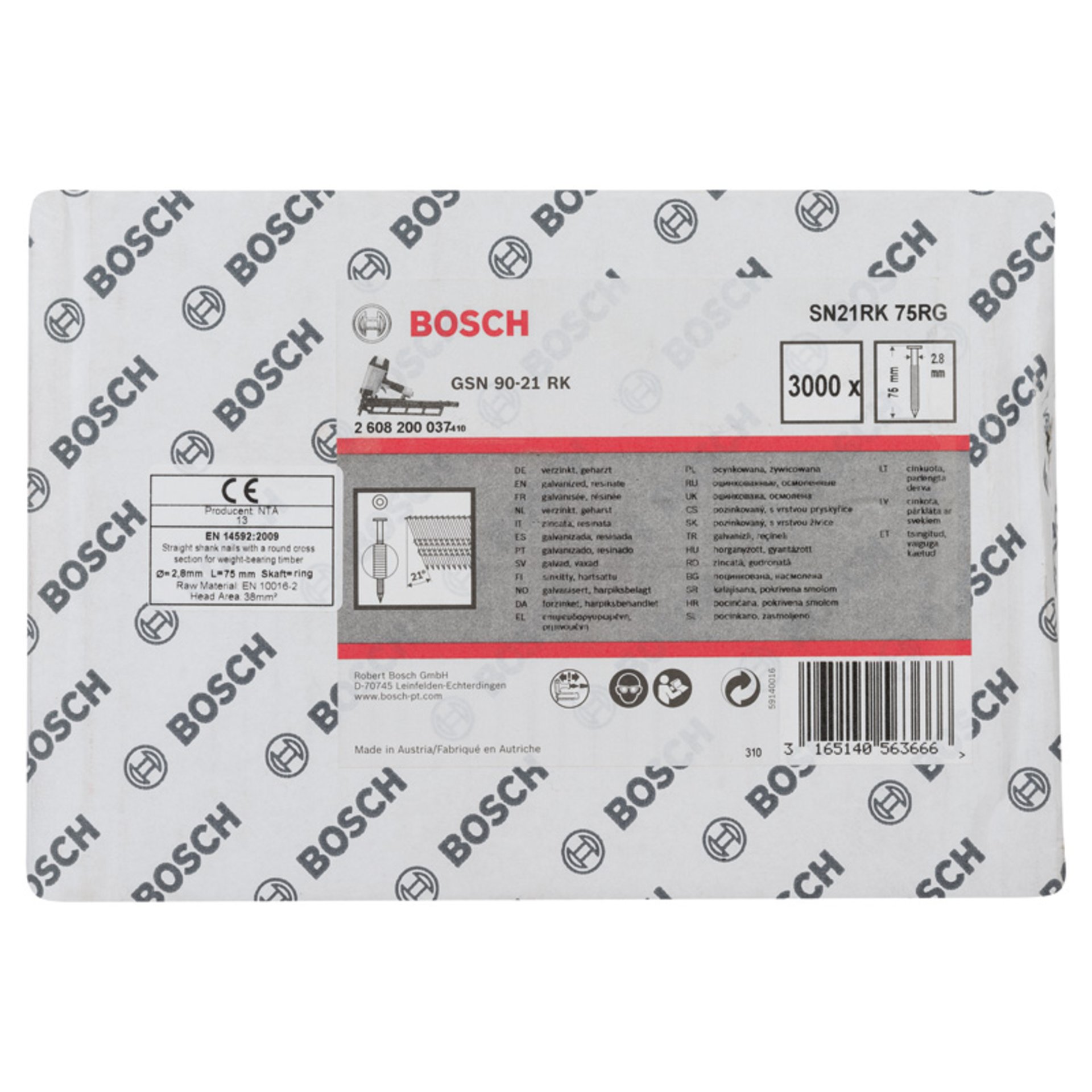 Rundkopf-Streifennagel SN21RK 75RG 2,8 mm, 75 mm, verzinkt, gerillt, 3000er-Pack