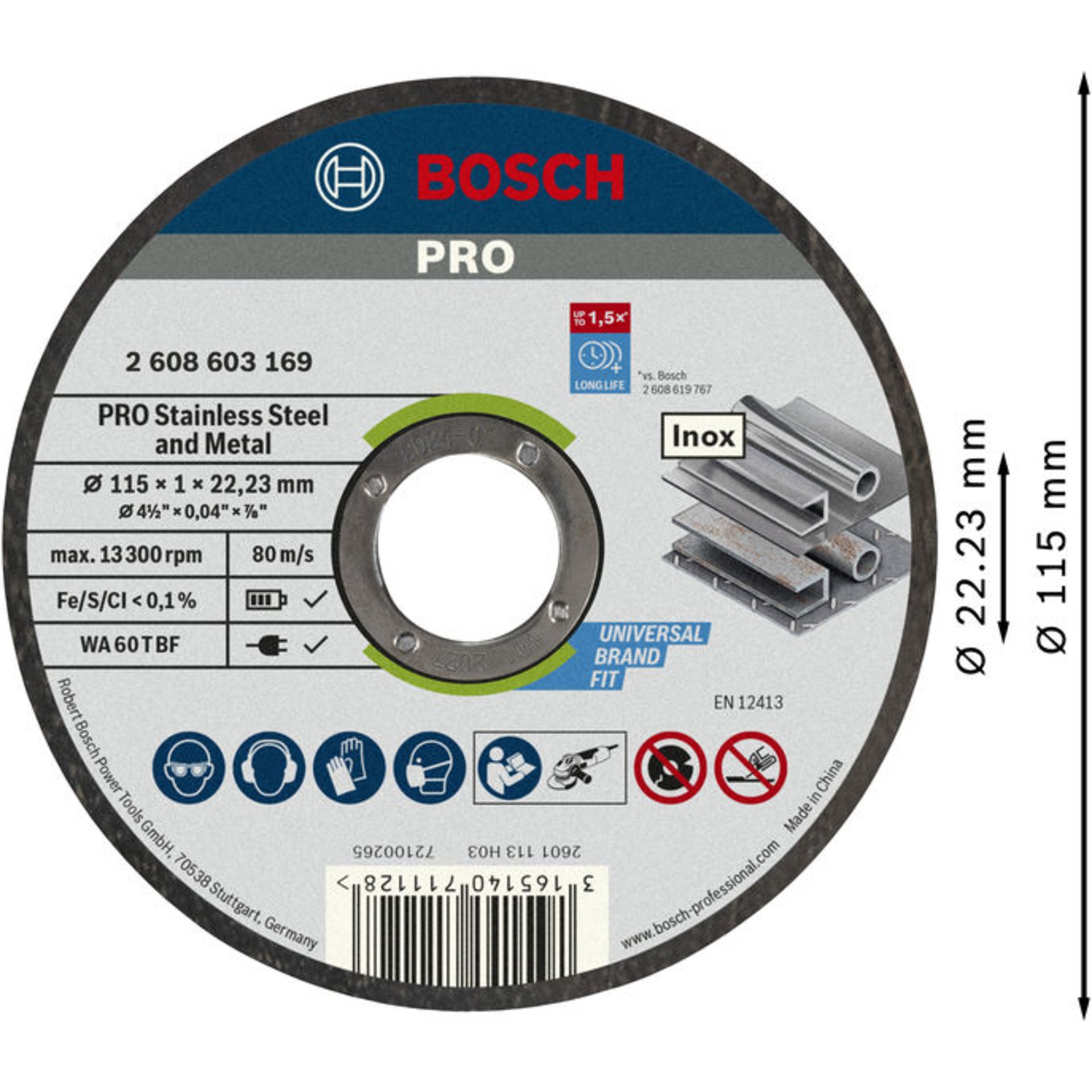 PRO Stainless Steel and Metal Trennscheibe, 115 x 1 x 22.23 mm, gerade