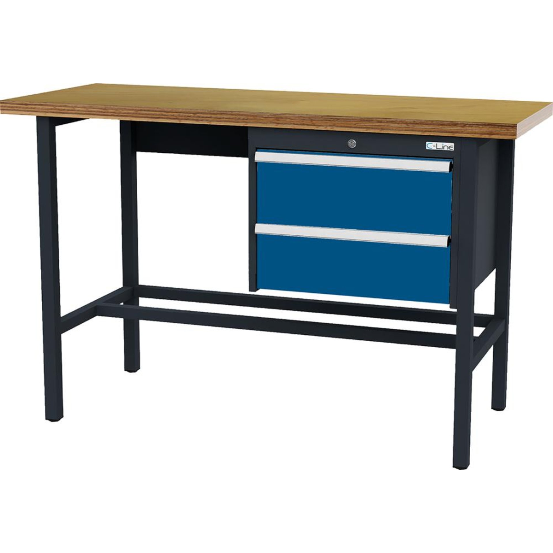Arbeitstisch mit 2 Schubladen B1500xT600xH960 mm RAL 7016/5010 Buche MP