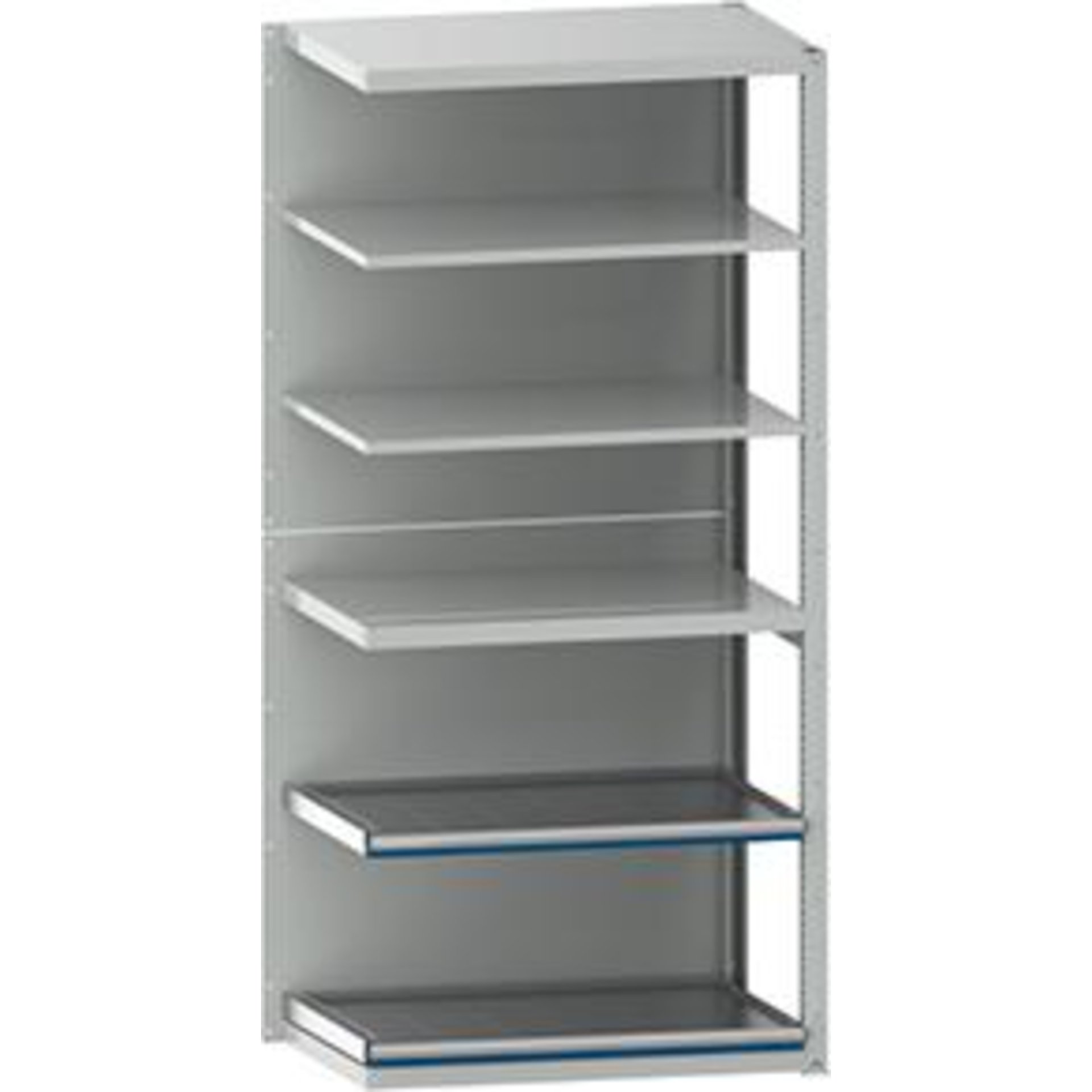 Schubladenregal B1020xT706xH2200 mm Anbaufeld RAL 7035/5012 7 Böden LISTA
