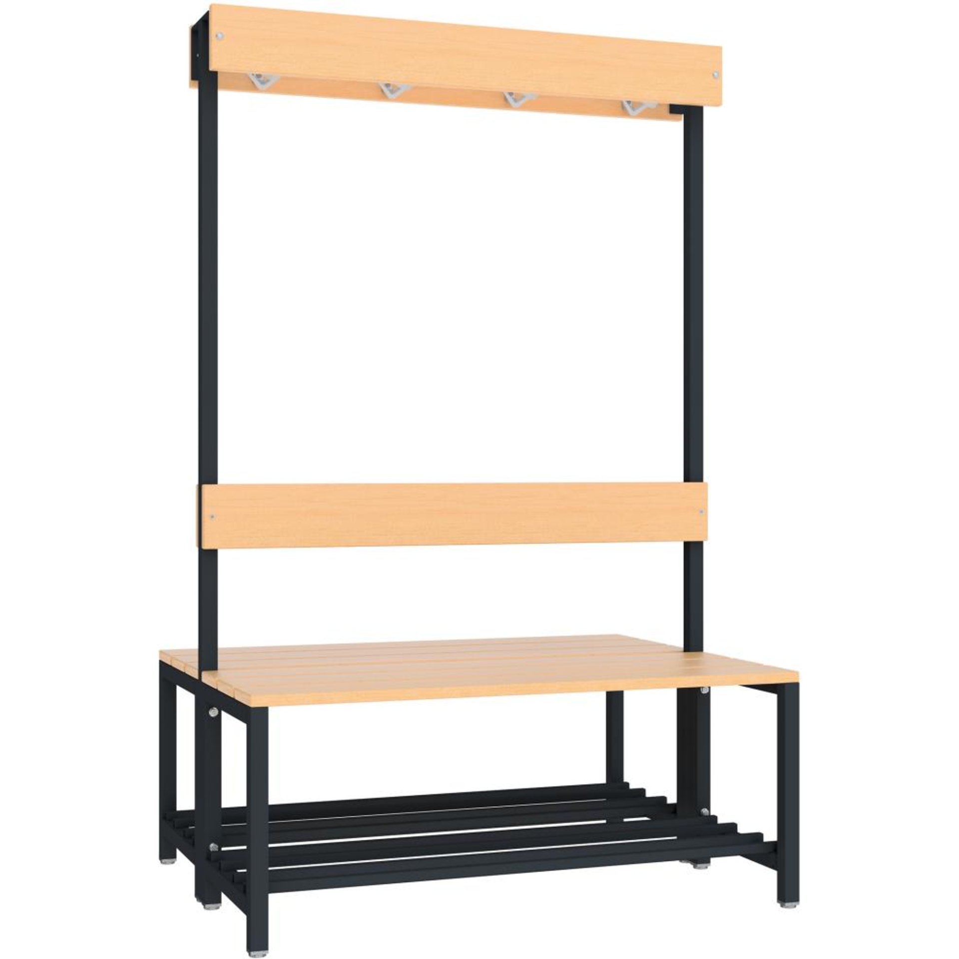Garderobensitzbank buche mit Schuhrost zweiseitig RAL 7016 B1000xT770xH420/1600mm