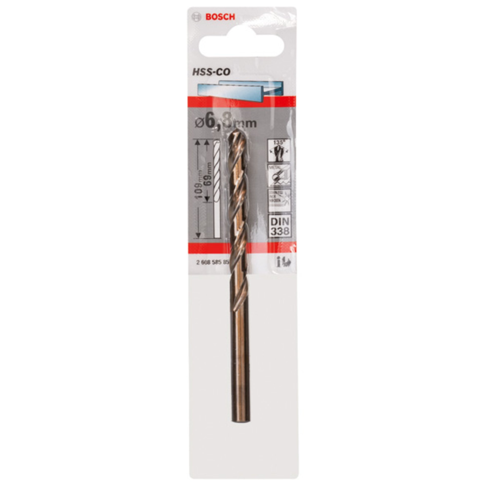 Metallbohrer HSS-Co, DIN 338, 6,8 x 69 x 109 mm, 1er-Pack
