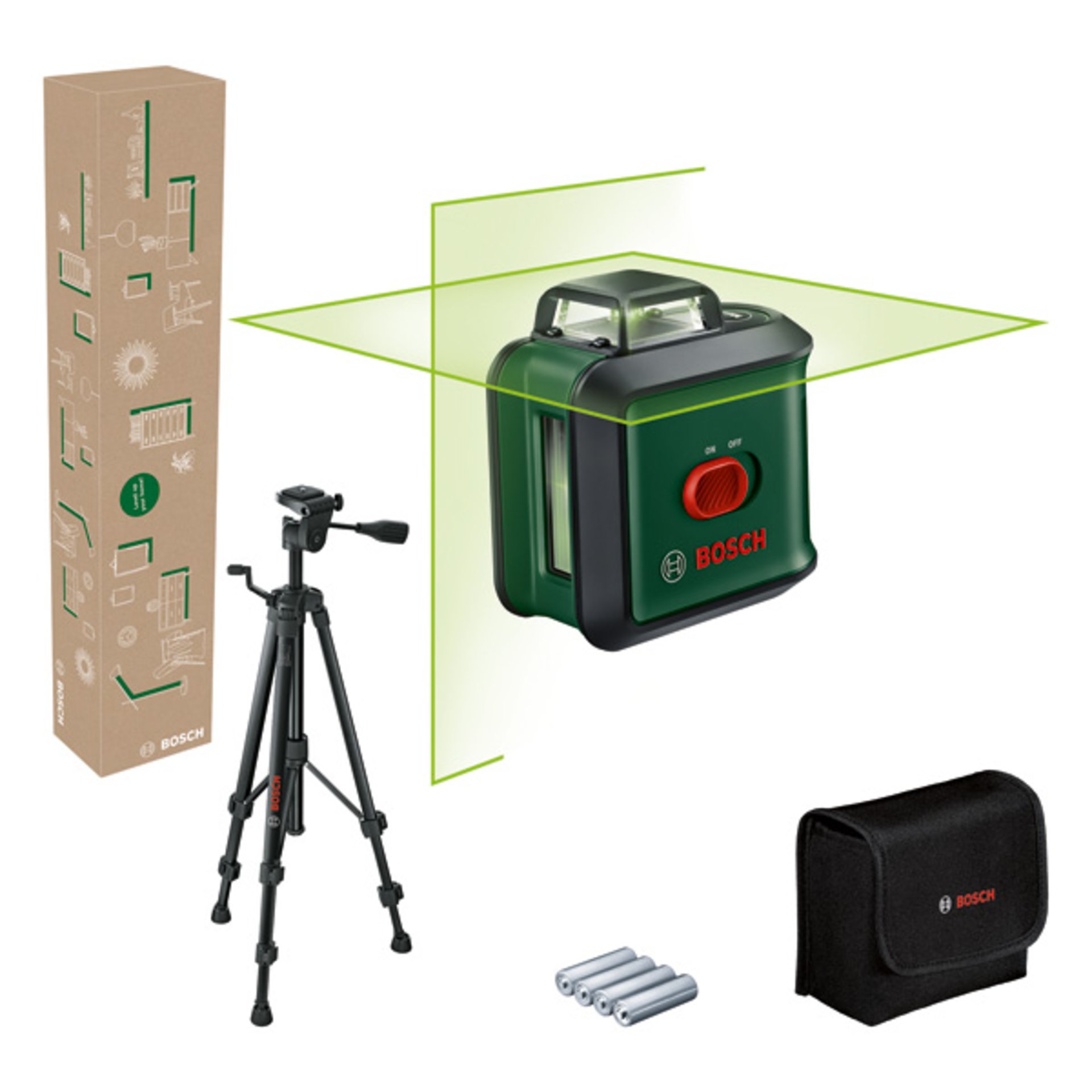 Kreuzlinien-Laser UniversalLevel 360 Set, Stativ TT 150, eCommerce-Karton