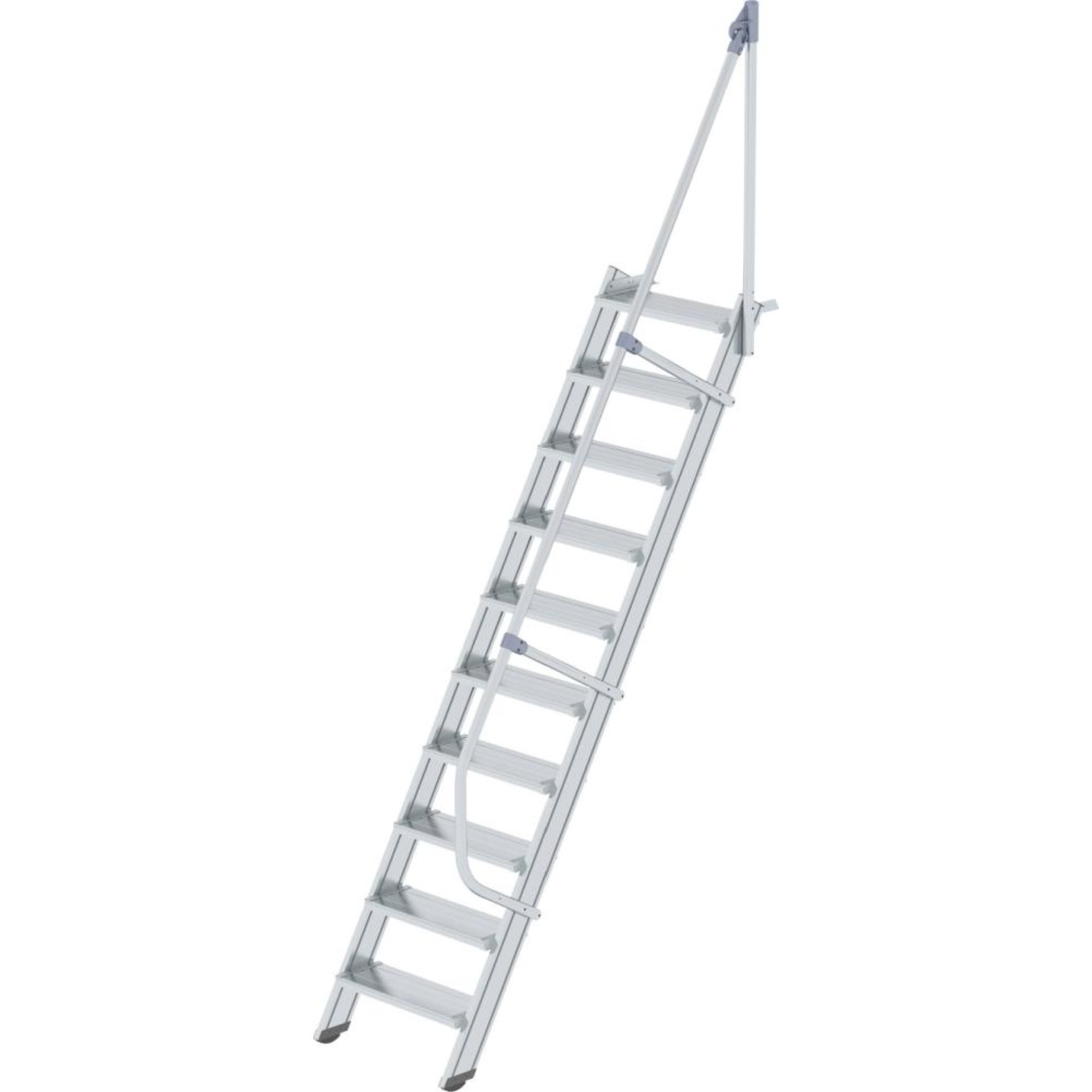 Alu-Treppe 60 Grad 10 Stufen B 600 mm lichte Höhe 2420 mm Ausladung 1626 mm