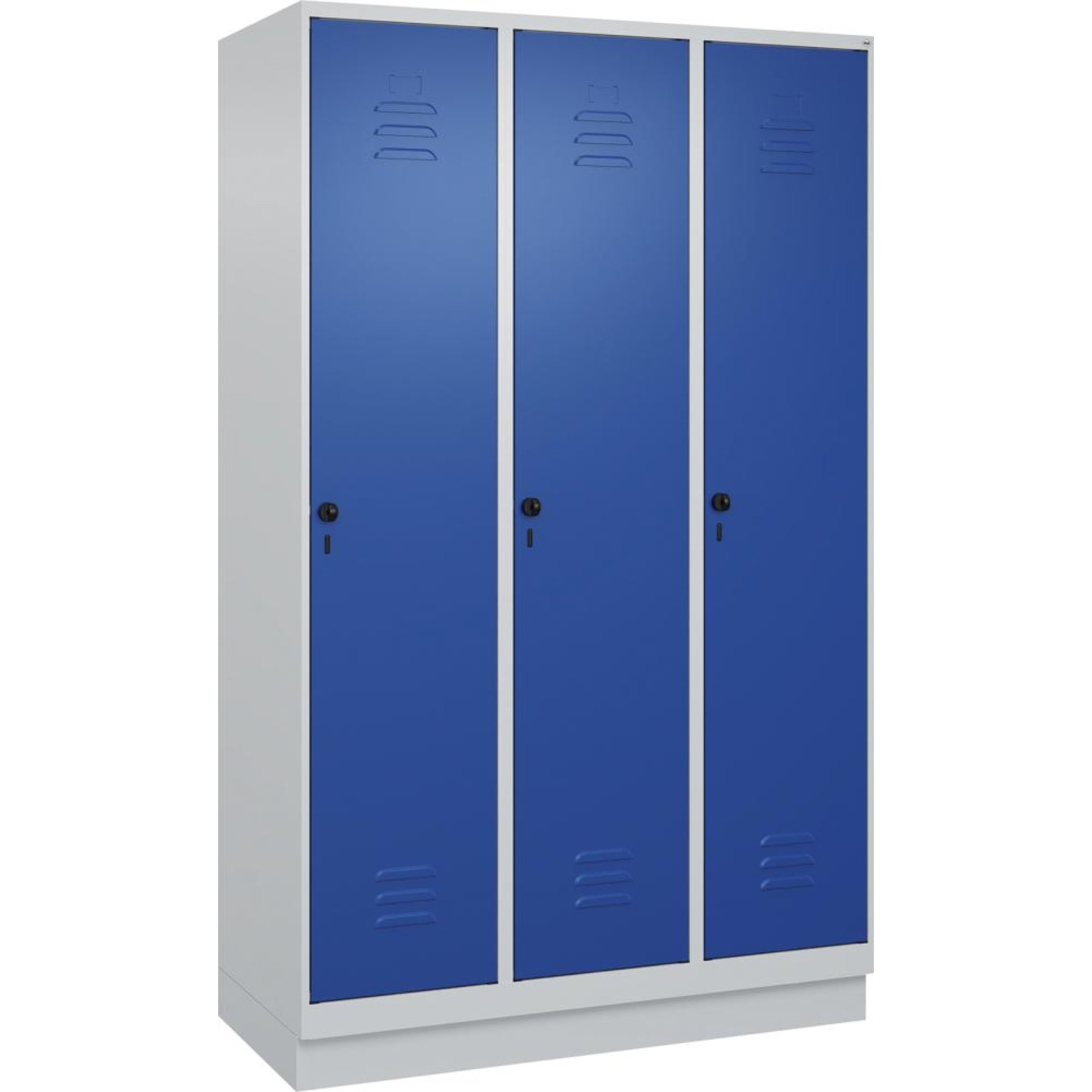 Gard.-Schrank TW CLASSIC B1200xT500xH1950 mm RAL 7035/5010, 3 Abteile mit 100 mm hohem Sockel
