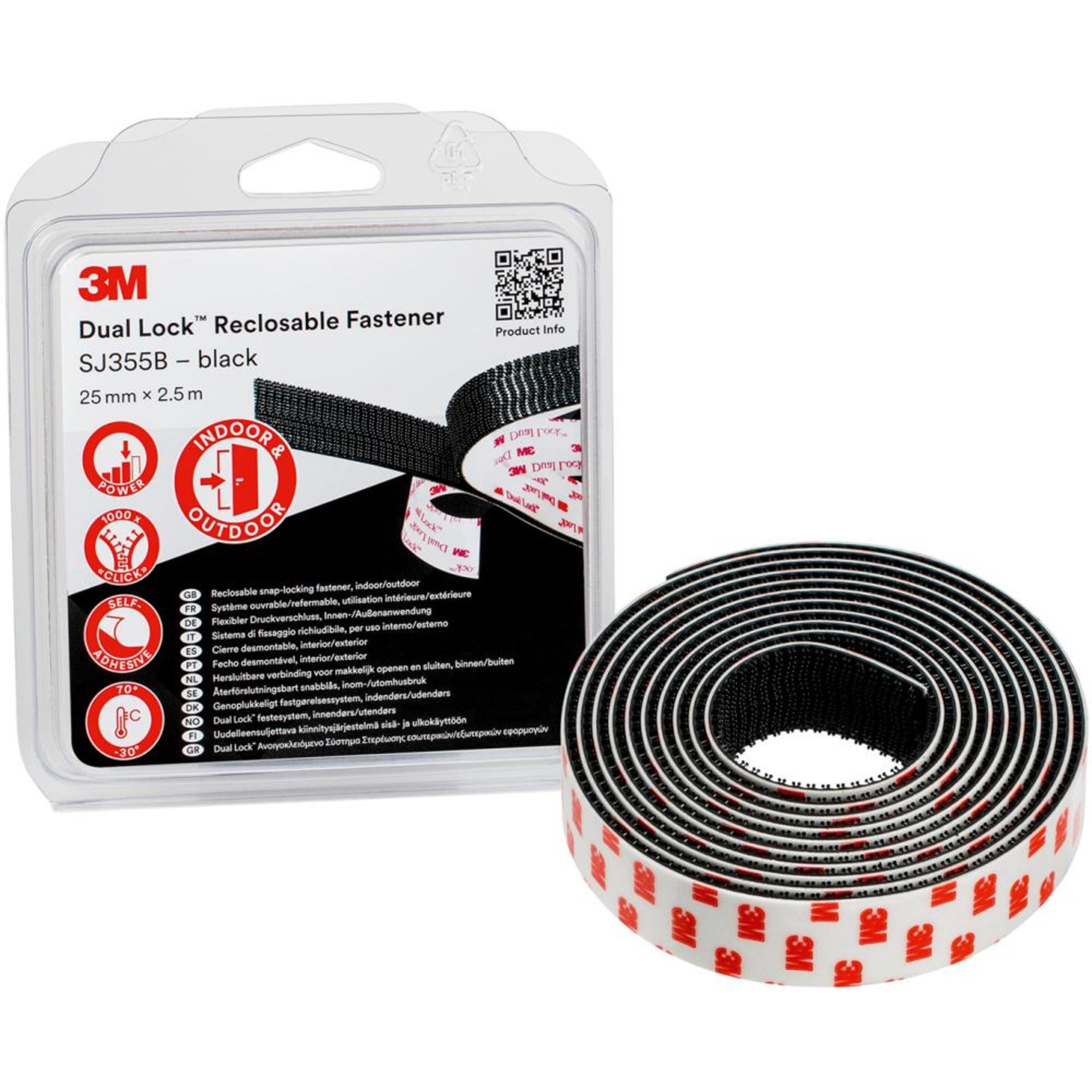 3M Dual Lock SJ3550 Schw. 40Köpfe/cm² Flexibler Druckverschluss25mm x 2,5 m x 5,7 mm