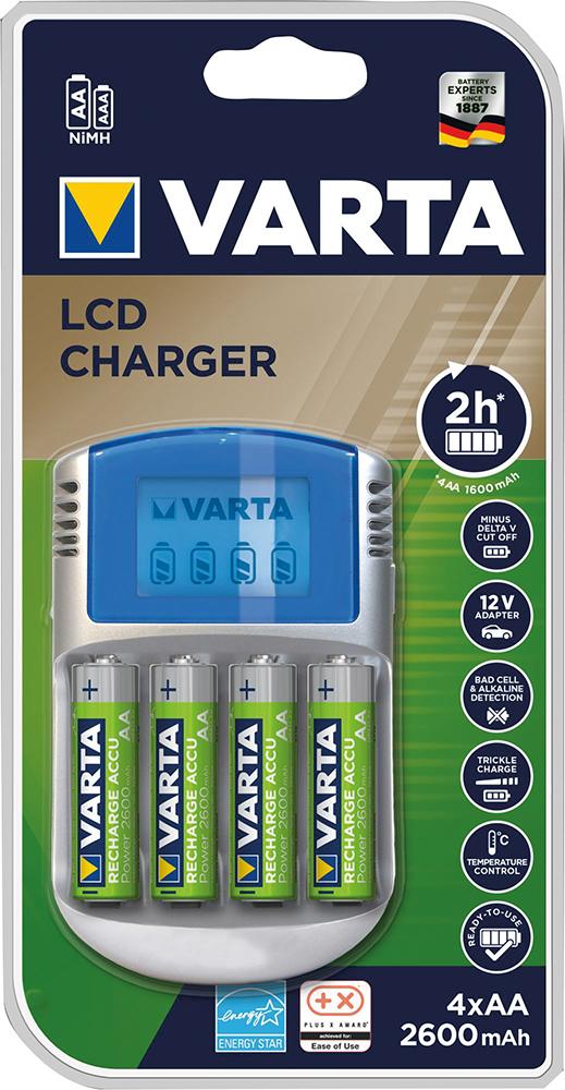 Ladegerät LCD Charger für4 Akkus AA/AAA mit 4AkkusAA 2700mAh, Adapter 12V, Kabel USB VARTA