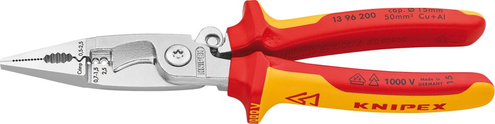Knipex Elektroinstallationszangeverchromt VDE mit 2-Komponenten-Griffen 200mm Knipex Elektroinstallationszangeverchromt VDE mit 2-Komponenten-Griffen 200mm