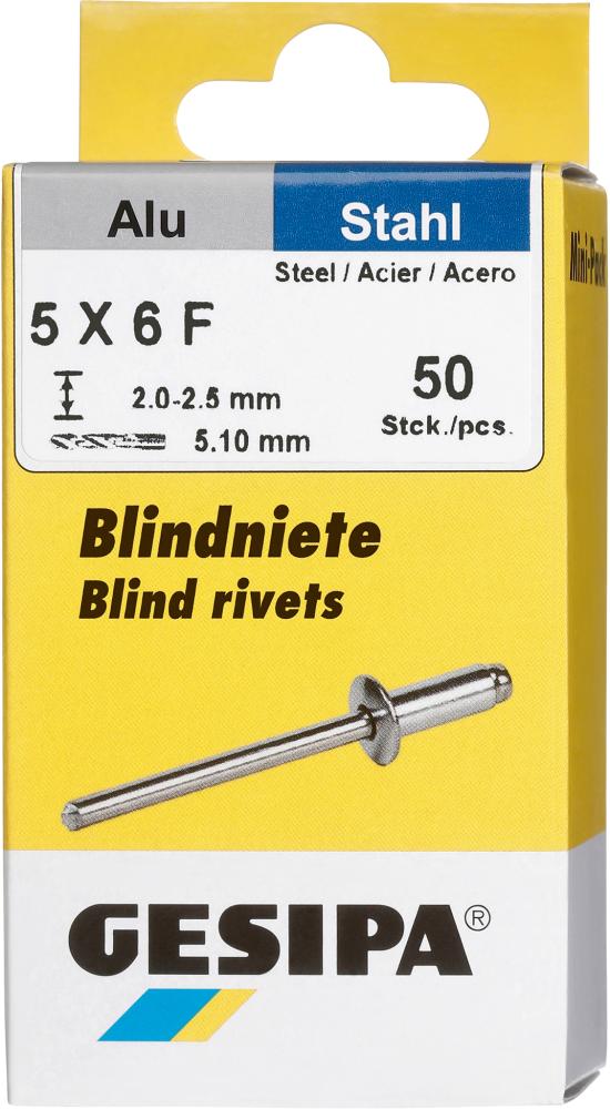 Gesipa Blindniet Alu/Stahl Flachrundkopf Mini-Pack 5x6mm a 50Stück