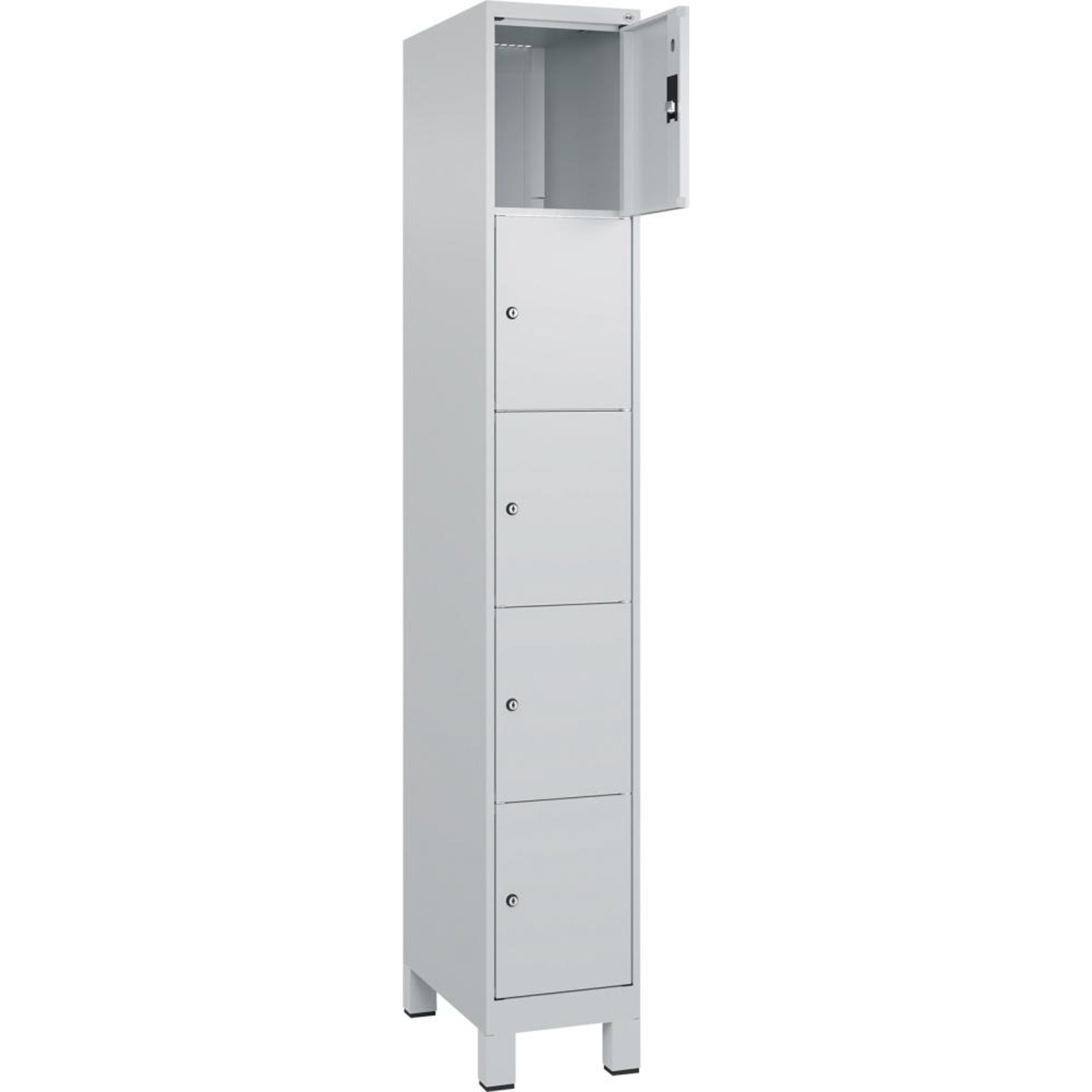 Fächerschrank CLASSIC B300xT500xH1950 mm RAL 7035/7035, 1x5 Fächermit 100 mm hohen Füßen