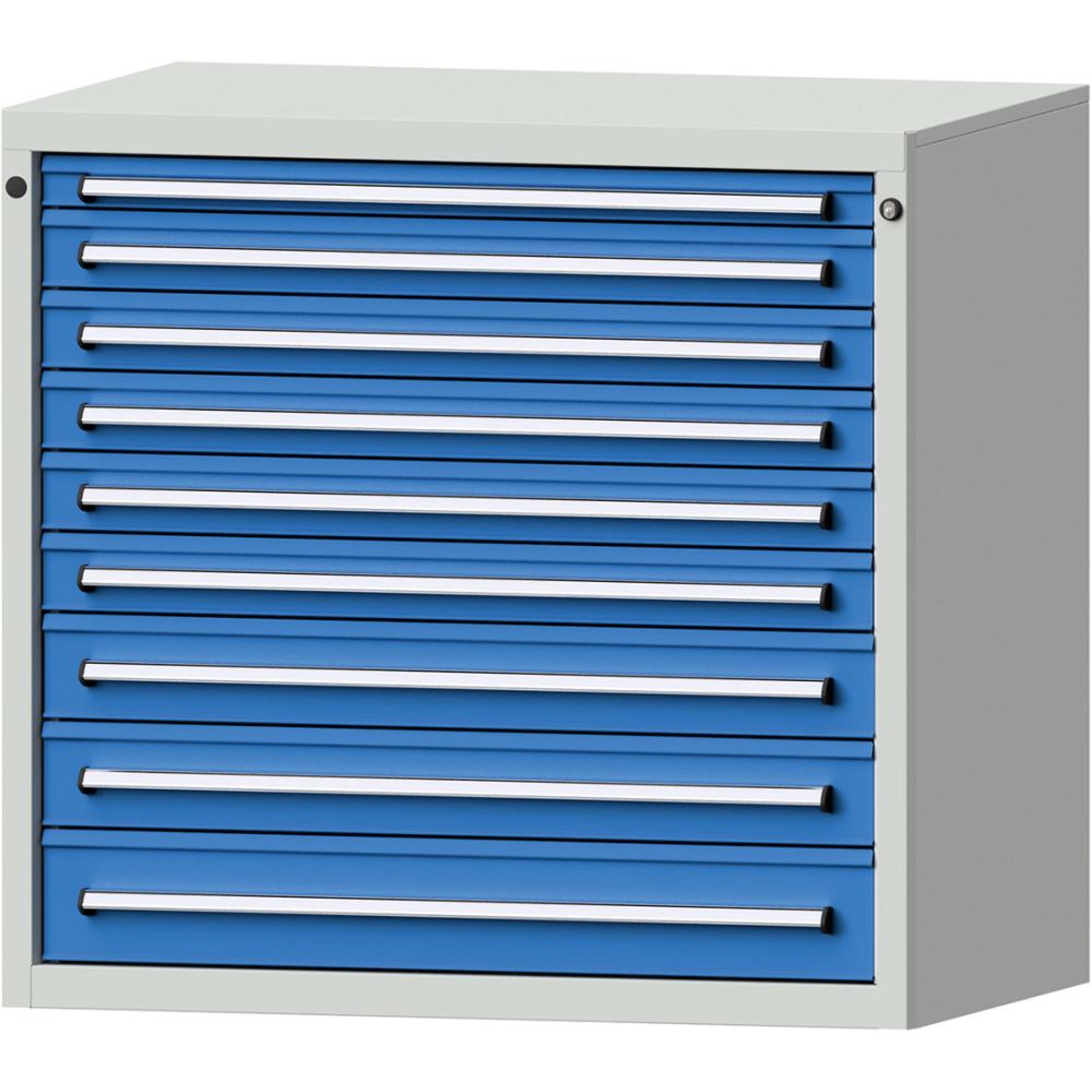 Format Schubladenschrank B1060xT675xH1000mm RAL7035/5012 9 Schubladen 75kg