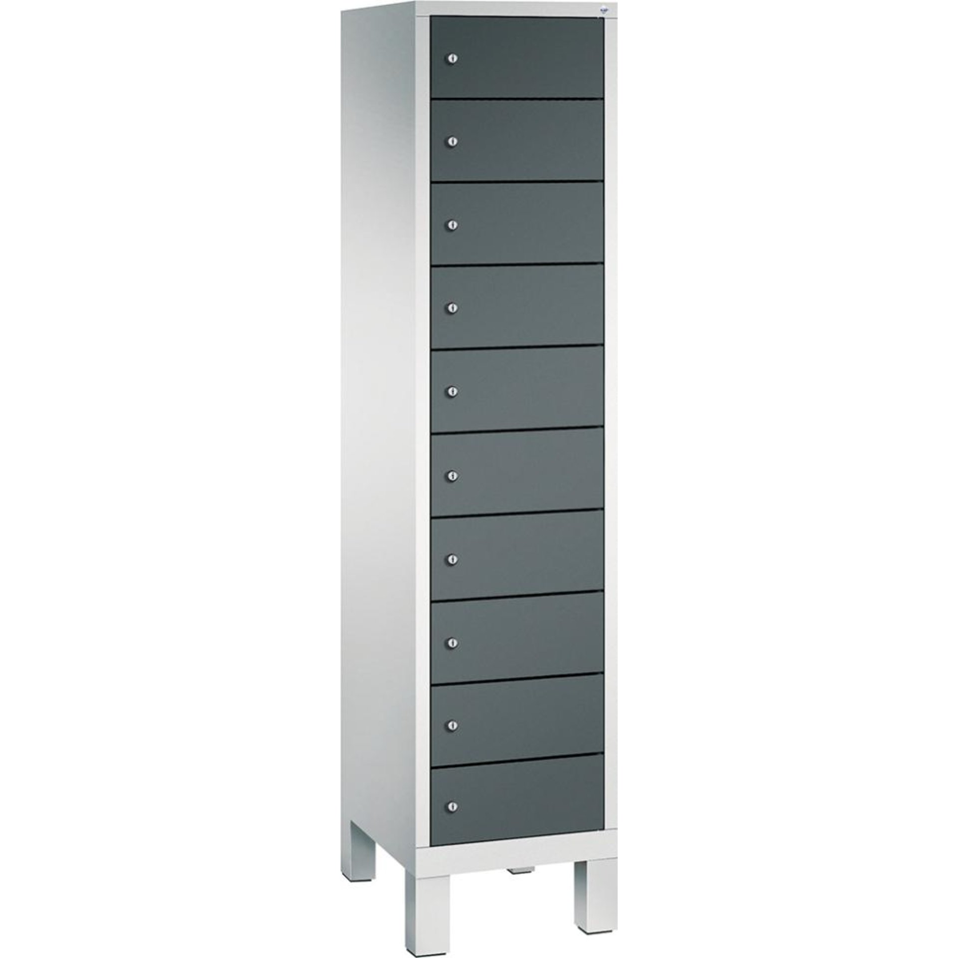Laptopschrank 1x10Fächer B420xT500xH1800 mm RAL 7035/7016 mit Elektrifizierung
