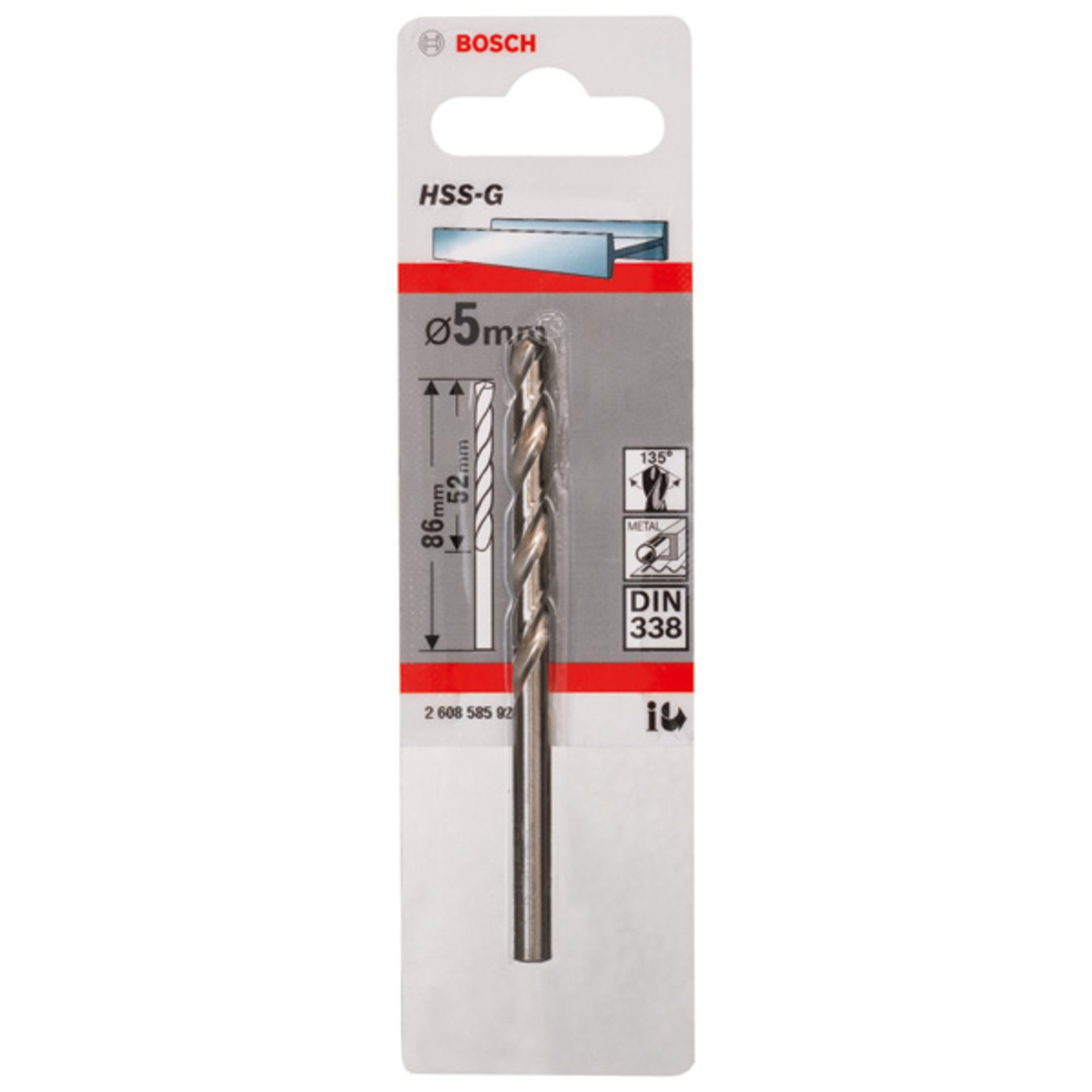 Metallbohrer HSS-G, DIN 338, 5 x 52 x 86 mm, 1er-Pack