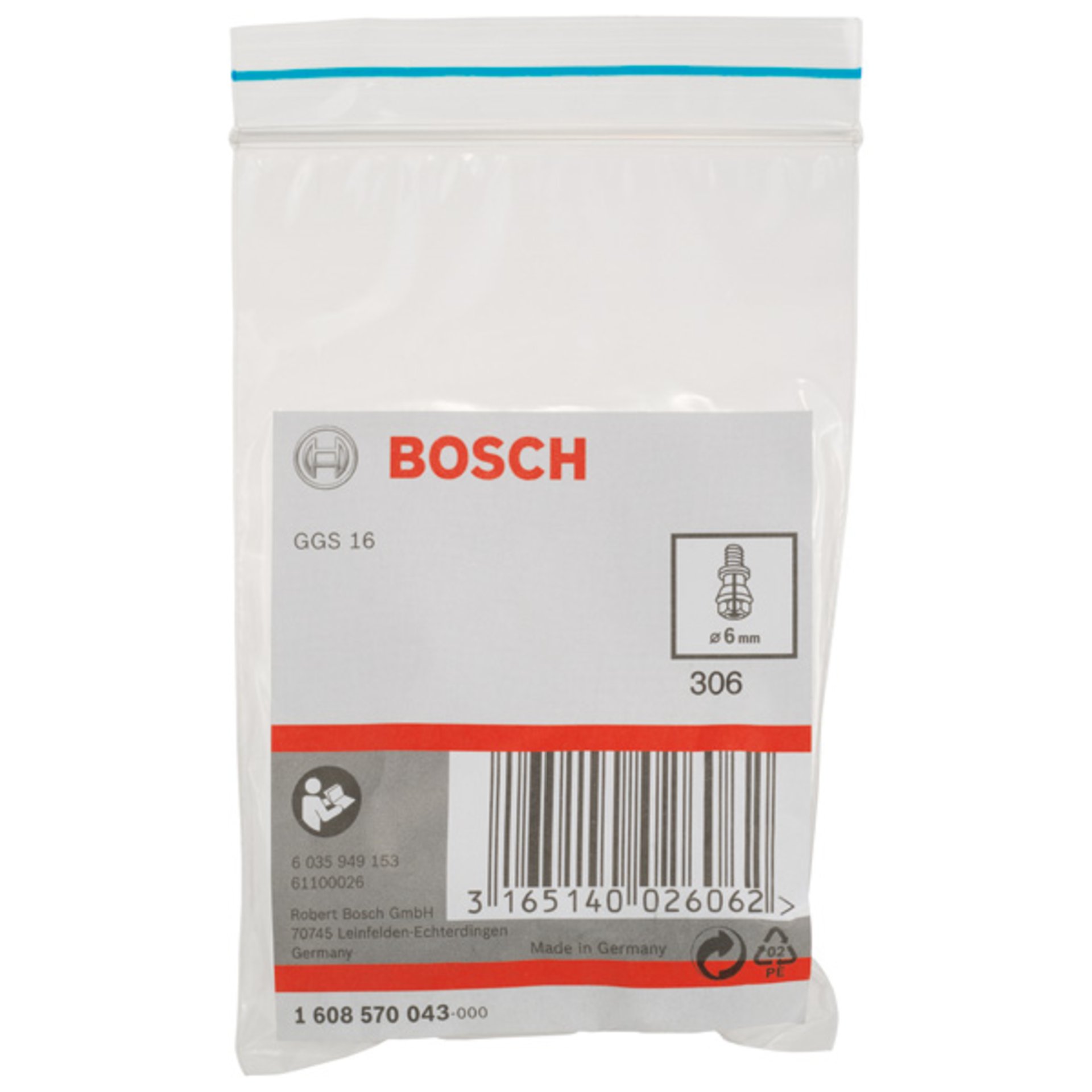Spannzange mit Spannmutter, 6 mm, für Bosch-Geradschleifer, passend zu GGS 16