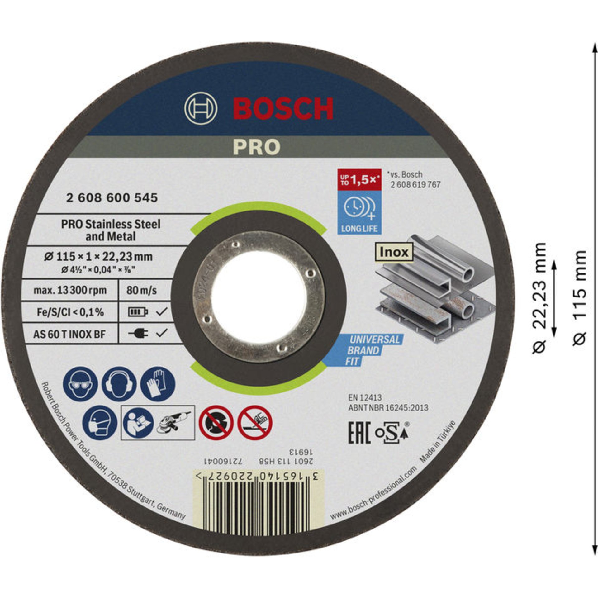 PRO Stainless Steel and Metal Trennscheibe, 115 x 1 x 22.23 mm, gerade, oSa