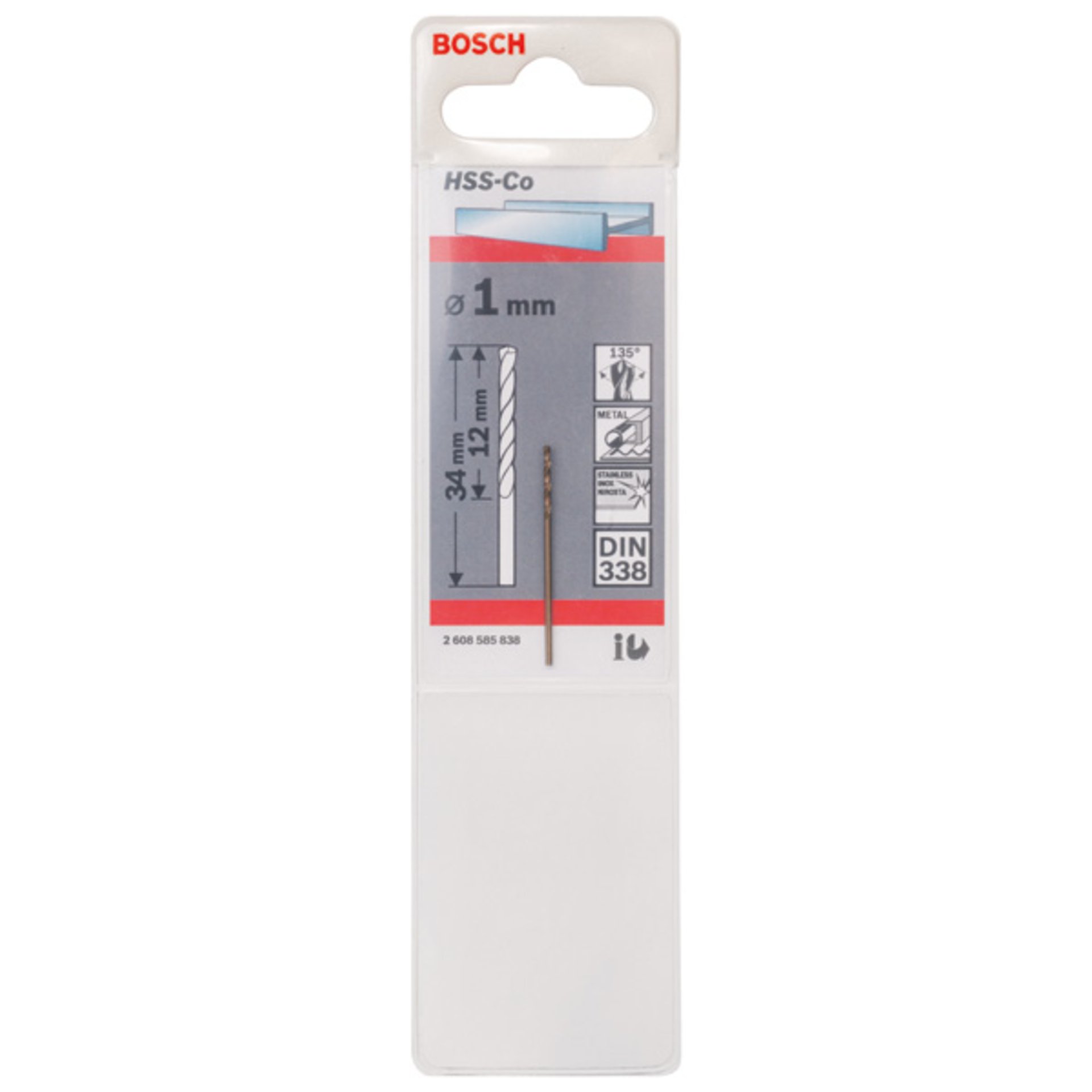Metallbohrer HSS-Co, DIN 338, 1 x 12 x 34 mm, 1er-Pack