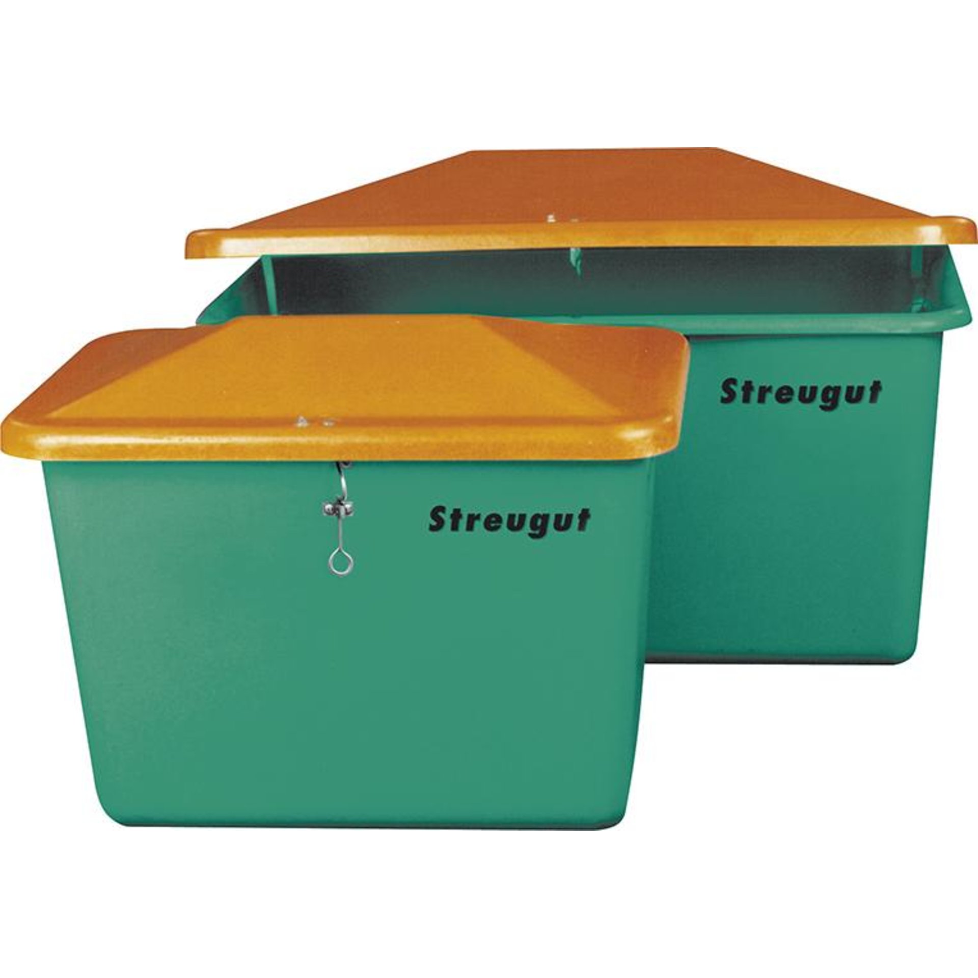 Streugutbehälter 1100 l B1630xT1210xH1010 mm ohne Entnahmeöffnung grün/orange CEMO