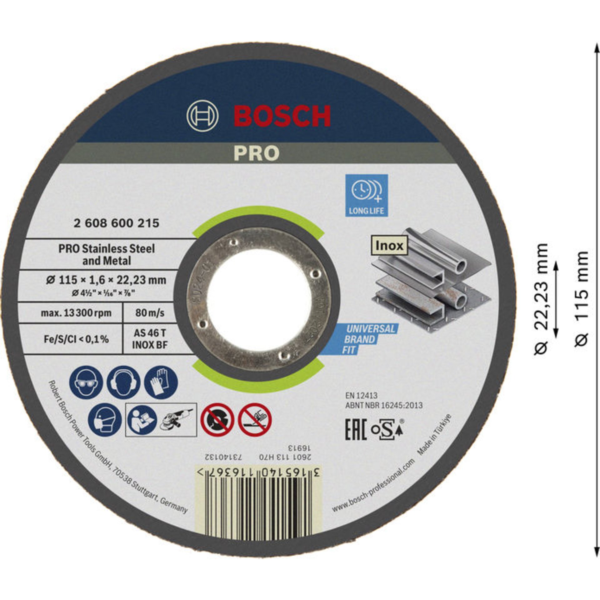 PRO Stainless Steel and Metal Trennscheibe, 115 x 1,6 x 22,23 mm, gerade.