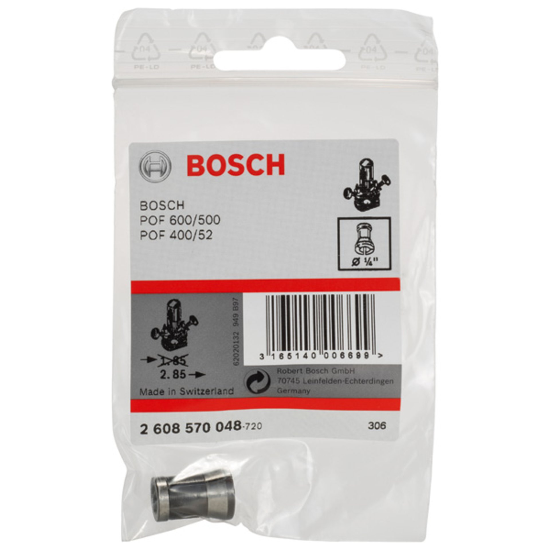 Spannzange ohne Spannmutter, 1/4-Zoll, für Bosch-Oberfräse