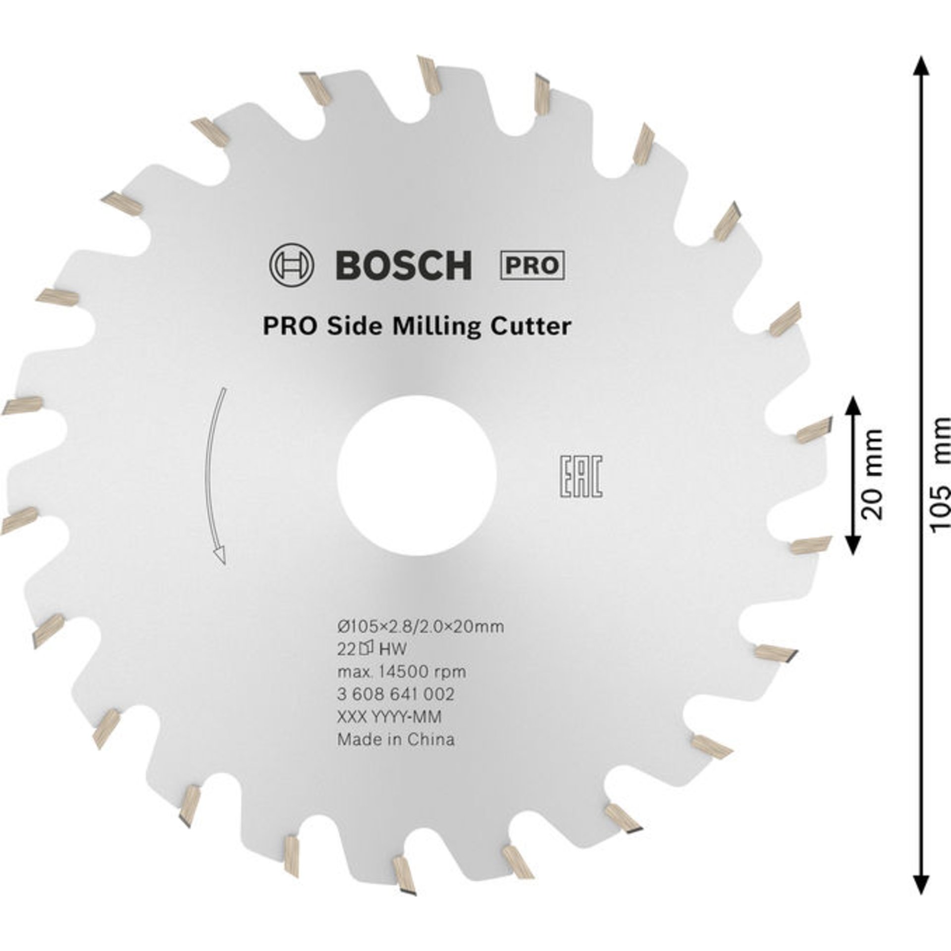 PRO Scheibenfräser, 105 x 20 x 2,8 mm, 22 Zähne