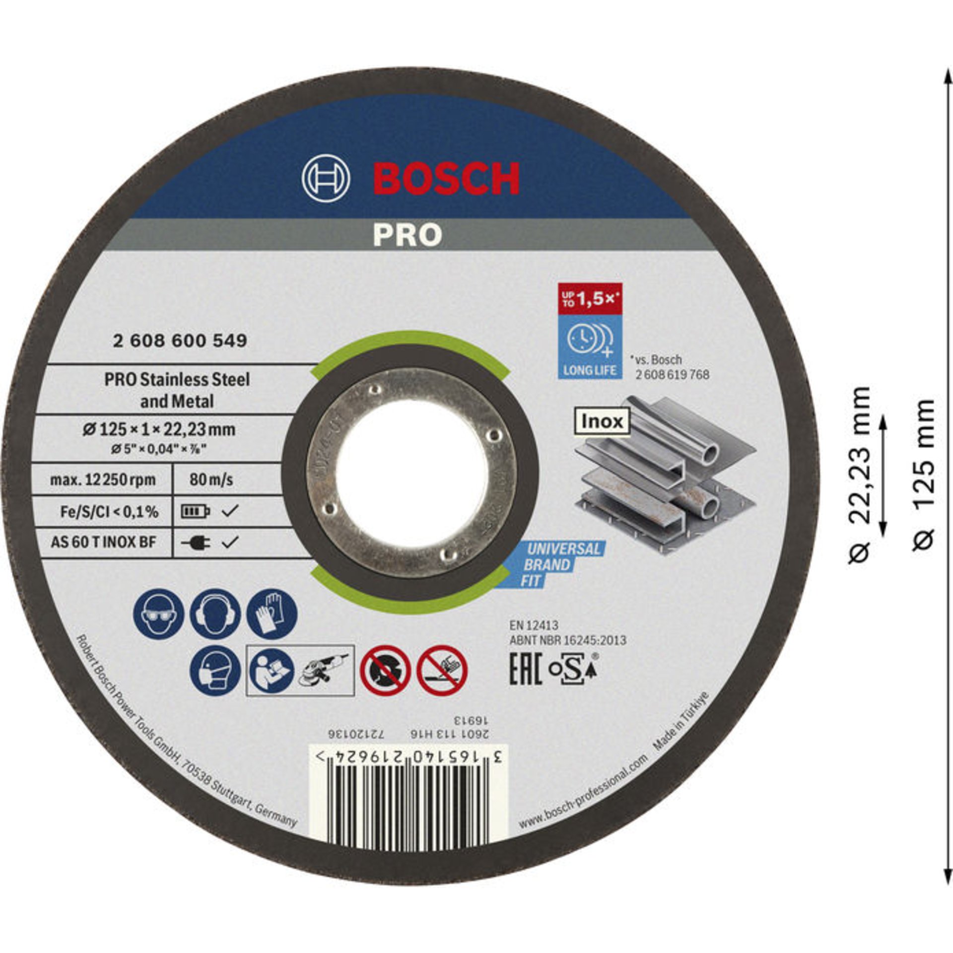 PRO Stainless Steel and Metal Trennscheibe, 125 x 1 x 22.23 mm, gerade, oSa