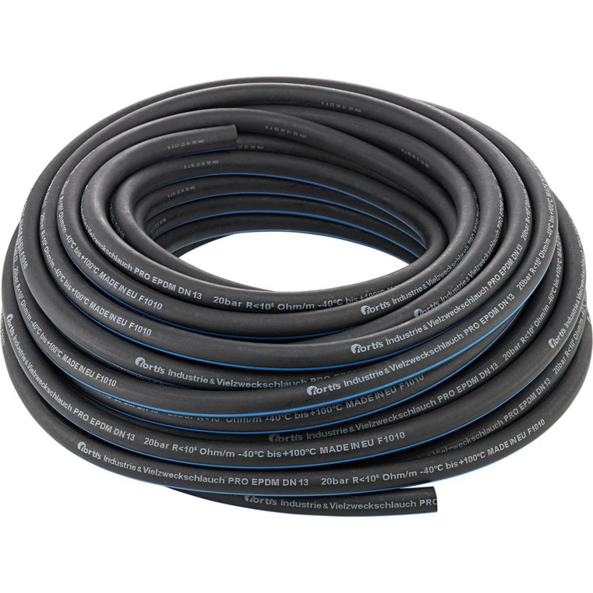 Industrie-und Vielzweck schlauch PRO, EPDM, schwarz/blau, 6x3,5mm, 40m FORTIS