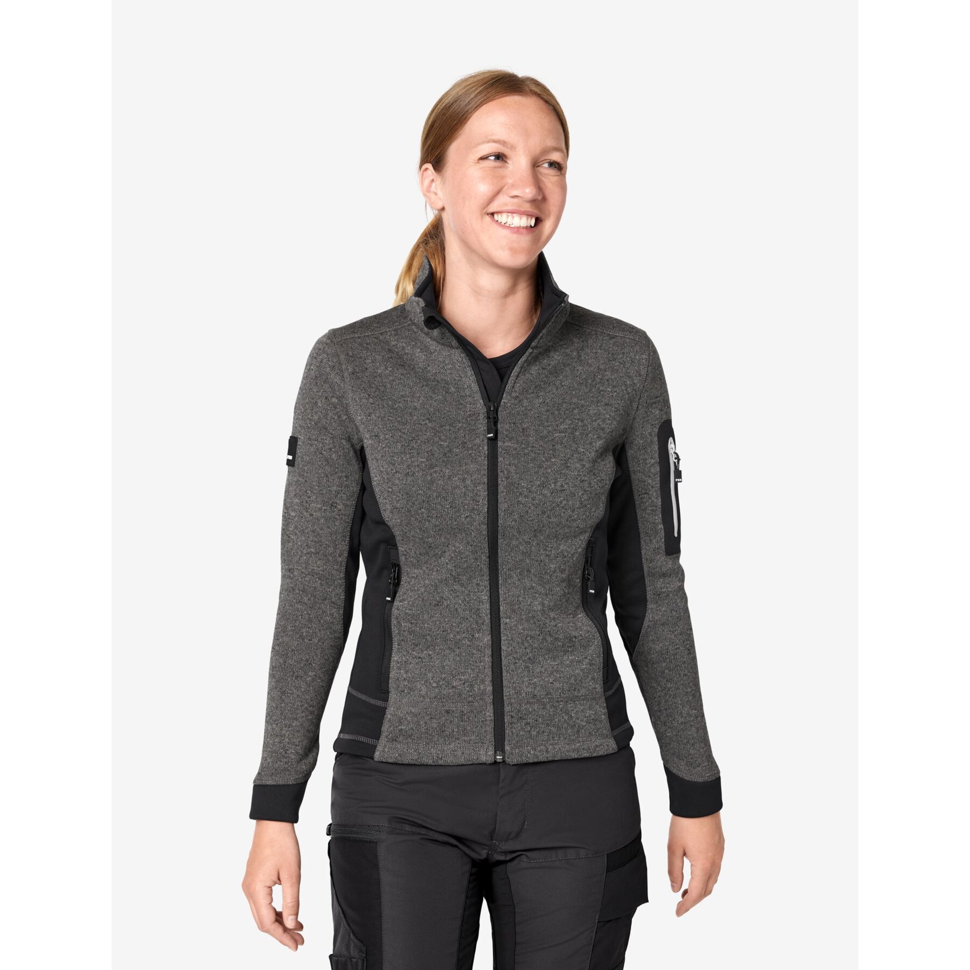 MARIEKE Strick-Fleece-Jacke Damen anthrazit-schwarz 2XL