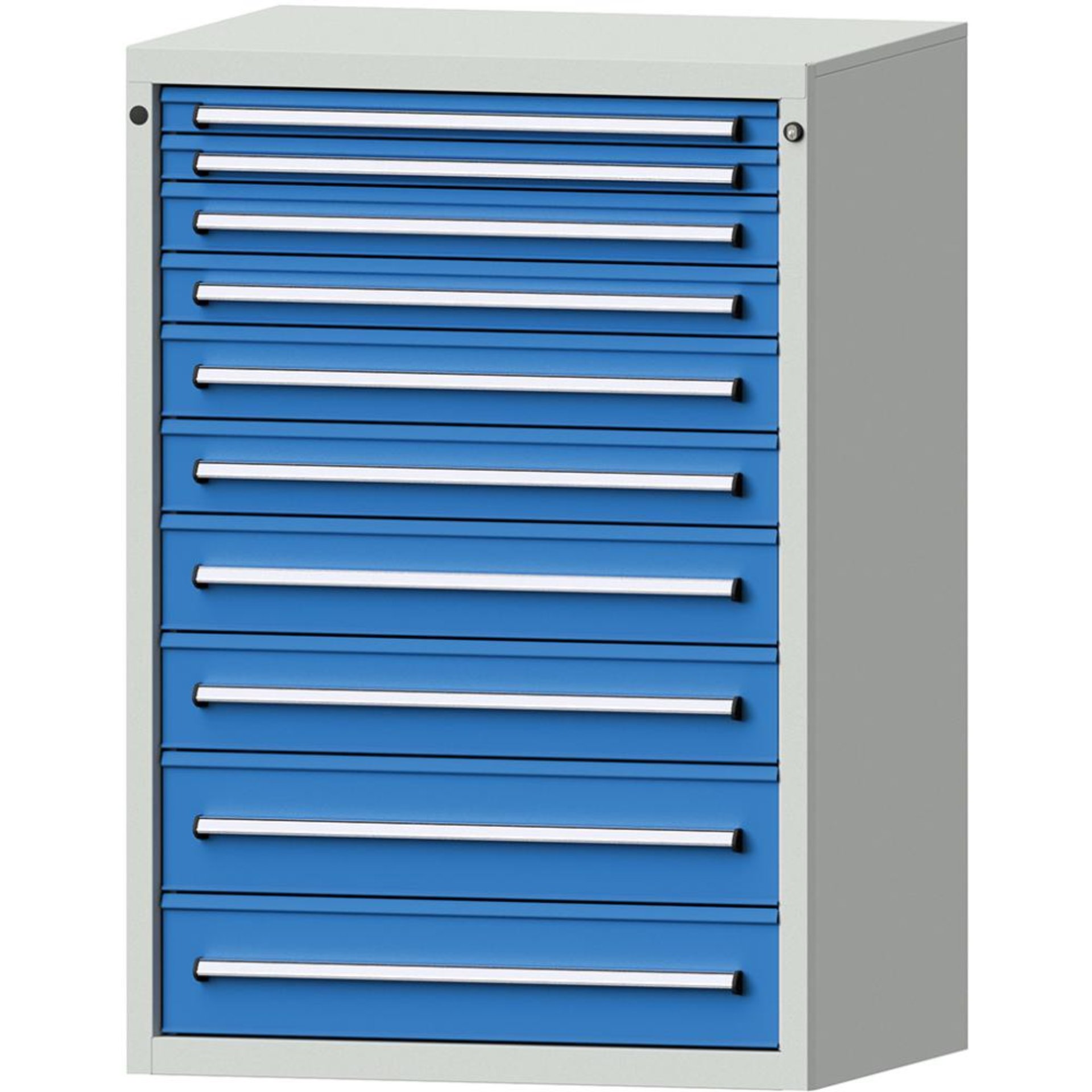 Format Schubladenschrank B910xT700xH1300mm RAL7035/5012 10 Schubladen 75kg