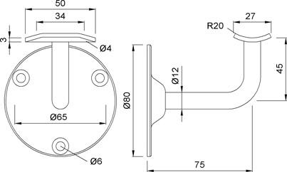 KWS 4574 Handlaufst. 80mmRos. f.75 mm Wandabstand