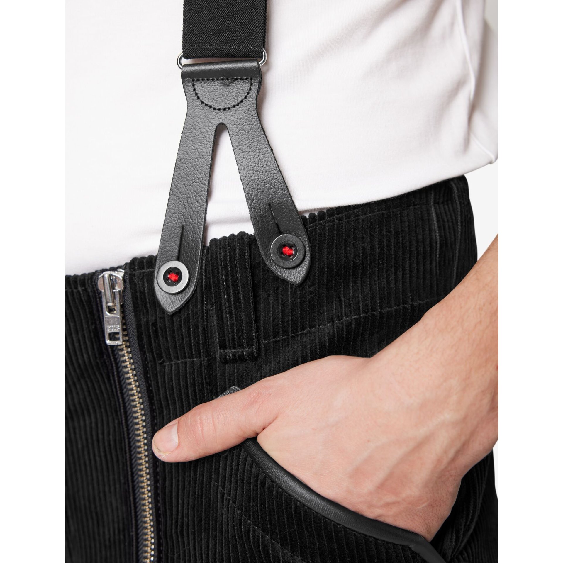 BODO Hosenträger Leder-Knopfpatte schwarz