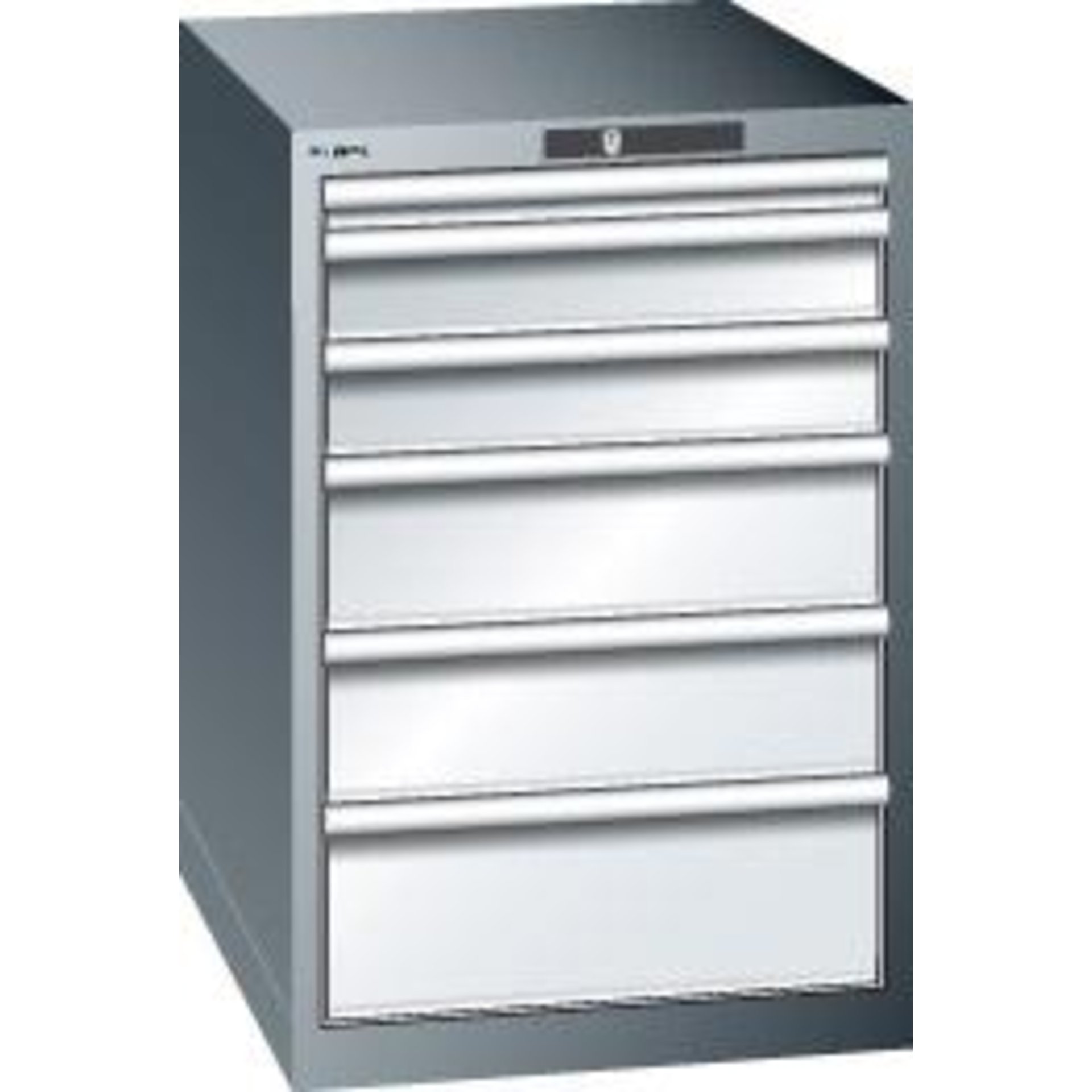 Schubladenschrank 27x36E B564xT725xH850mm RAL 5012 6 Schubladen 75kg LISTA