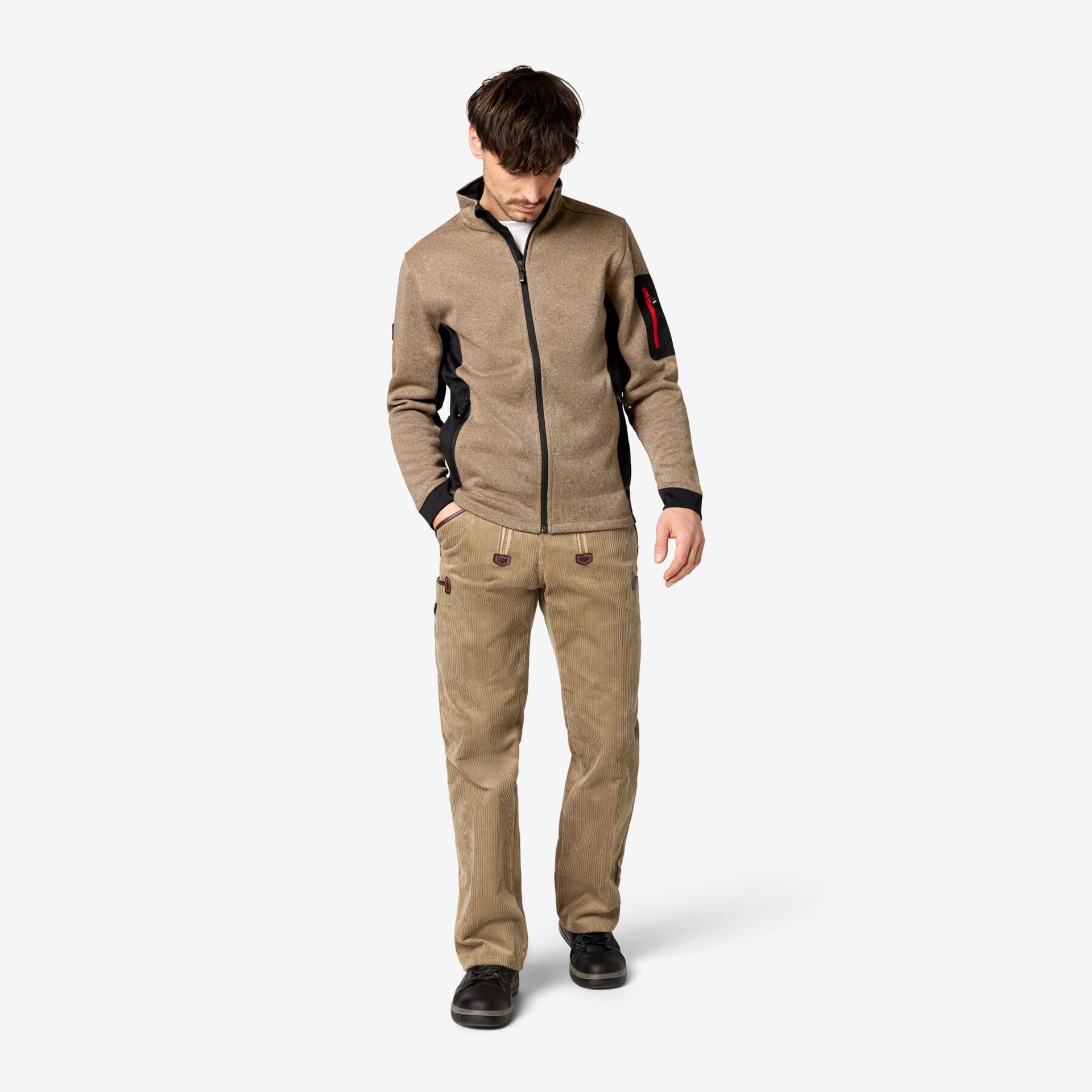 CHRISTOPH Strick-Fleece-Jacke Herren beige-schwarz 3XL