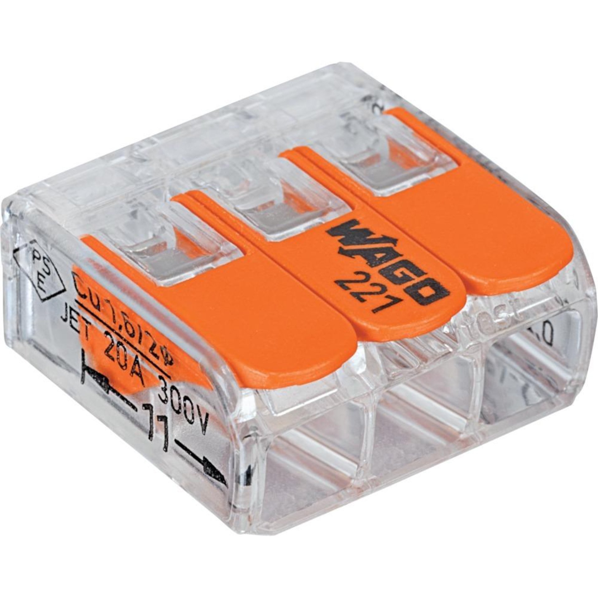 Wago-COMPACT-Klemme 3x0,2-4qmm transparent 5 Stueck Btl. m. R.