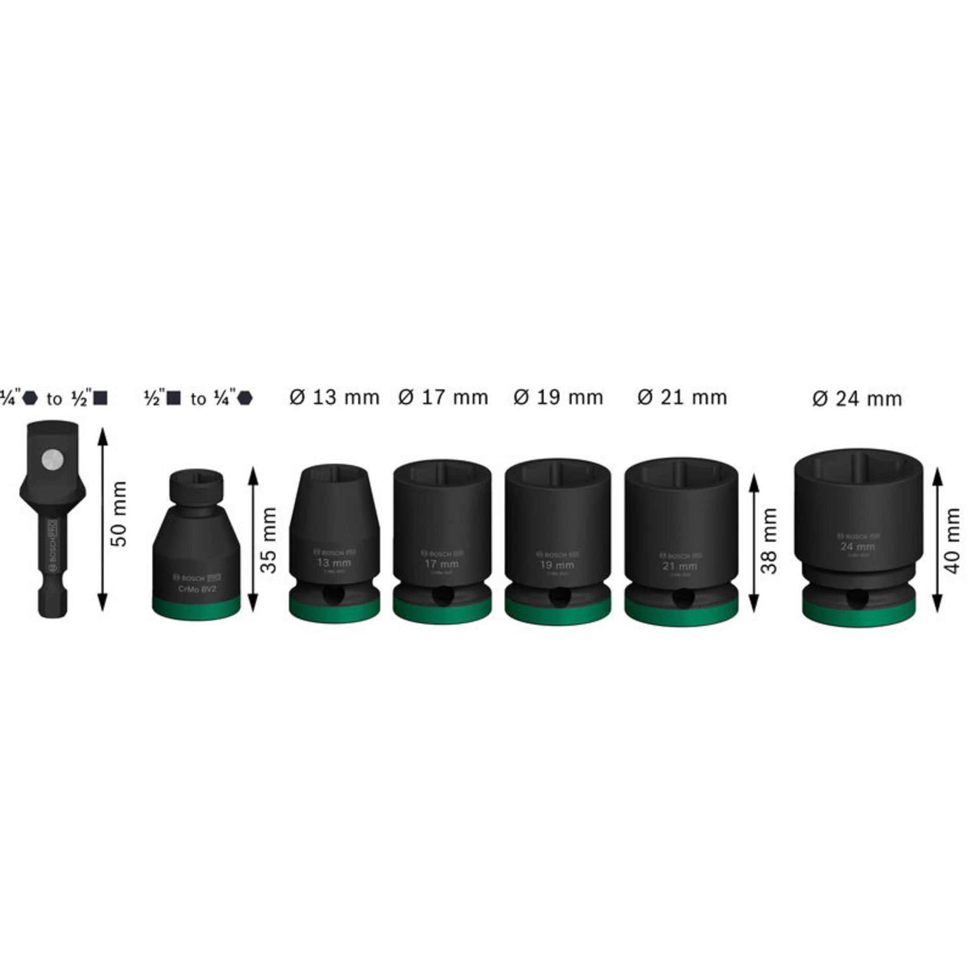 PRO Impact Steckschlüsselsatz Set mit Adapter, 1/2 Zoll, Standard, 7-tlg.