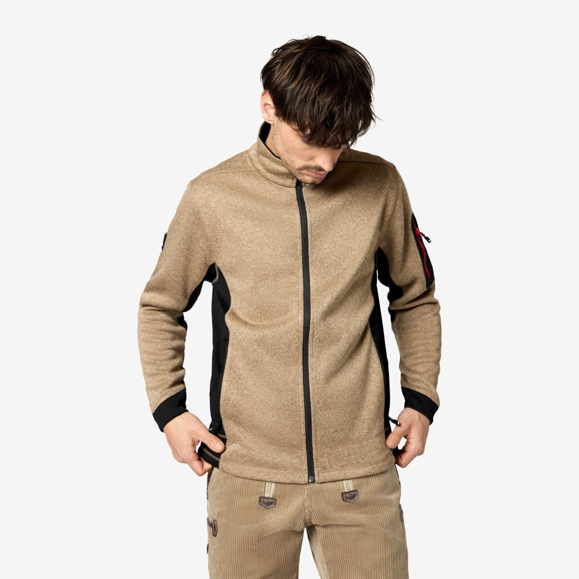 CHRISTOPH Strick-Fleece-Jacke Herren beige-schwarz 3XL