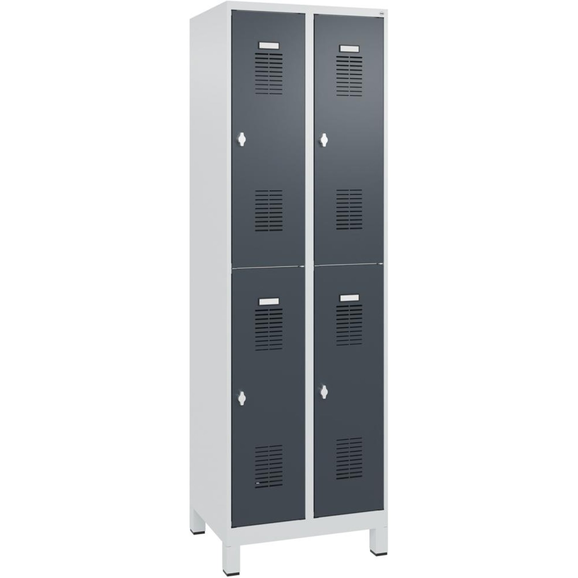 FORMAT Garderobenschrank B600xT500xH1950 mm RAL7035/7016, 2x2 Abteileu. Füße (Selbstmontage)