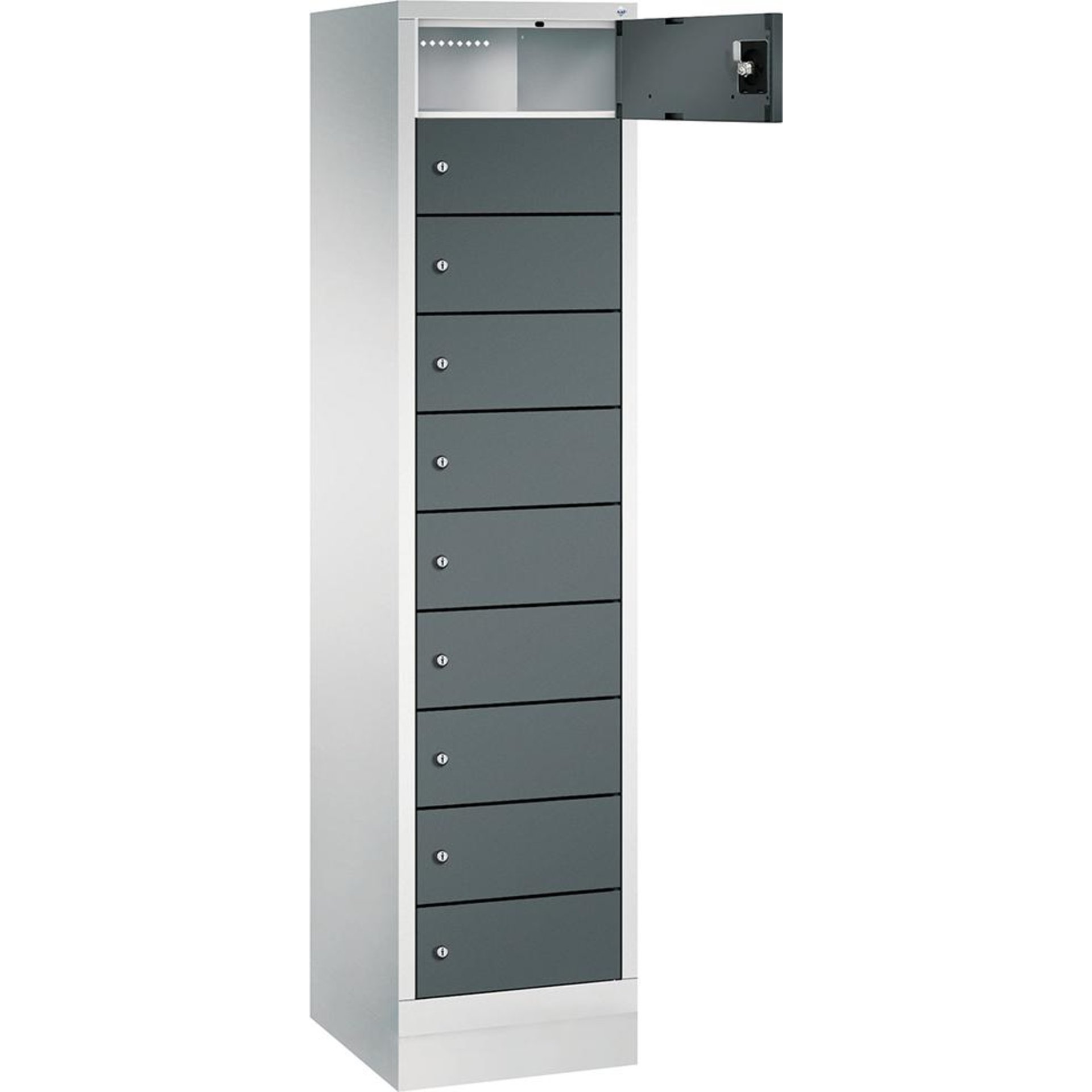 Laptopschrank 1x10Fächer B420xT500xH1800 mm RAL 7035/7016 ohne Elektrifizierung