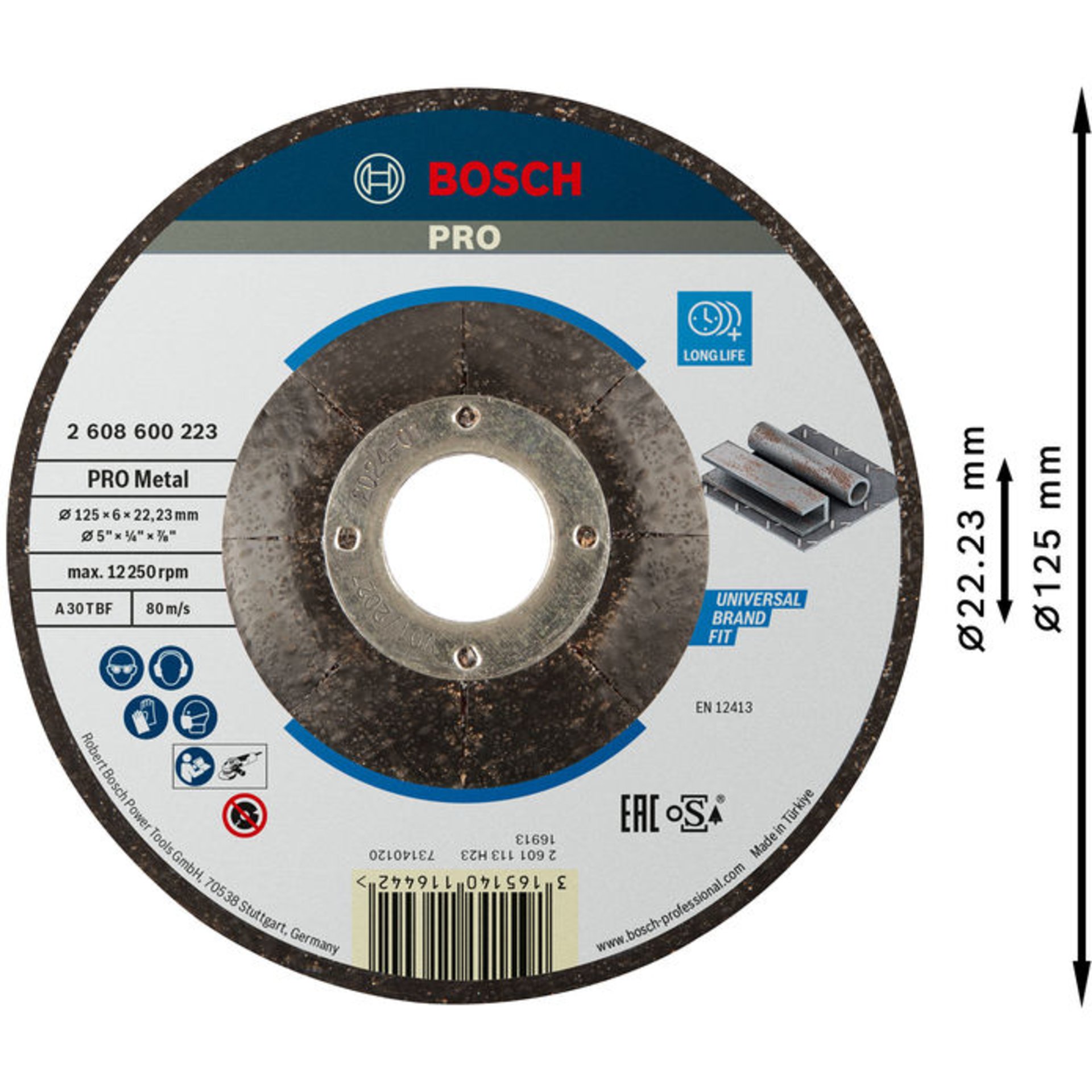 PRO Metal Schleifscheibe, 125 x 6 x 22.23 mm, oSa