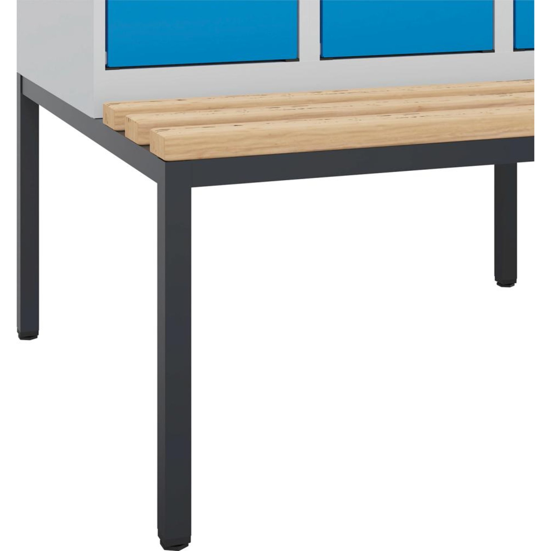 Doppelst. Schrank EVOLO mit untergeb. Sitzbank RAL7035/5012, 1x2Abteile B300xT500xH2120mm