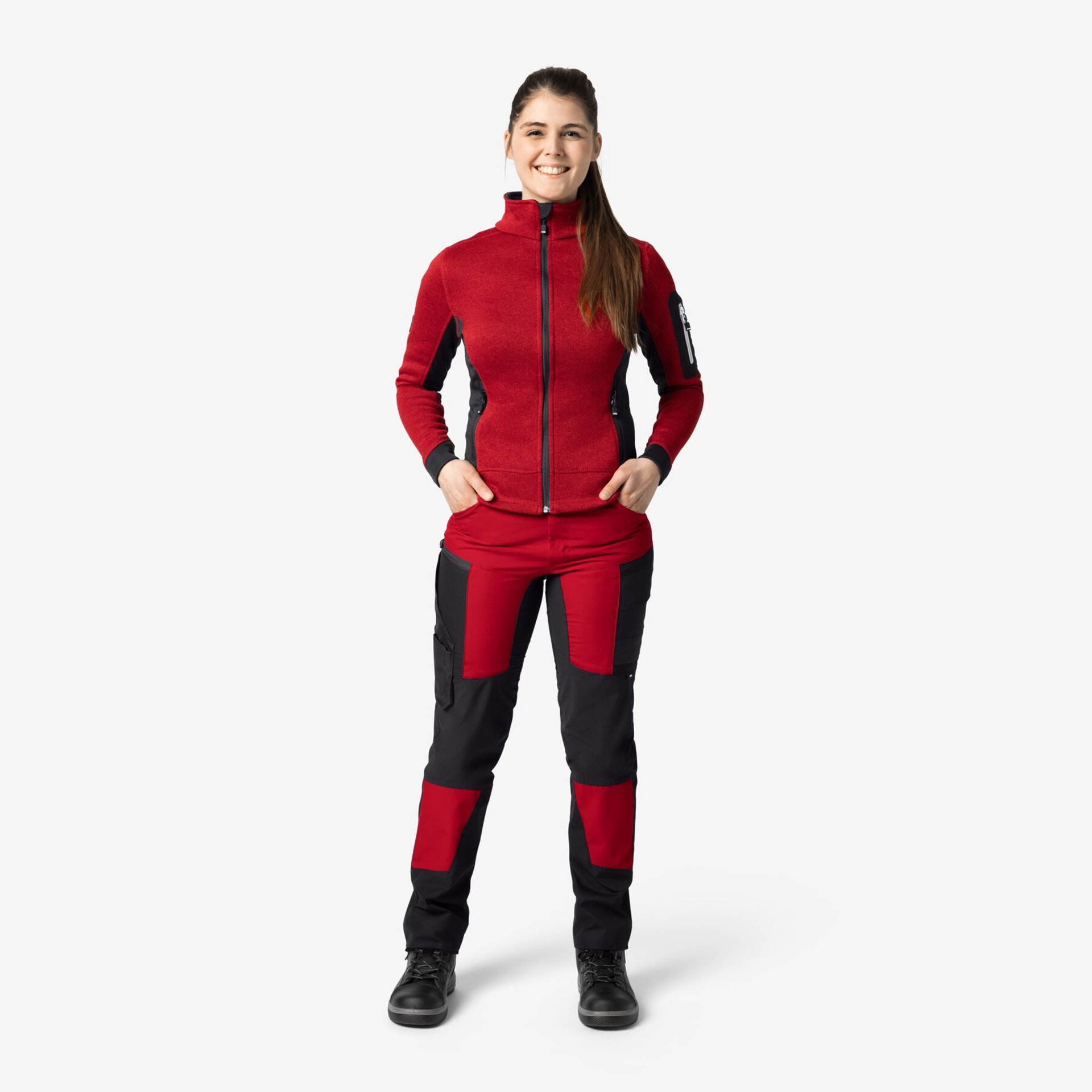 MARIEKE Strick-Fleece-Jacke Damen rot-schwarz 3XL