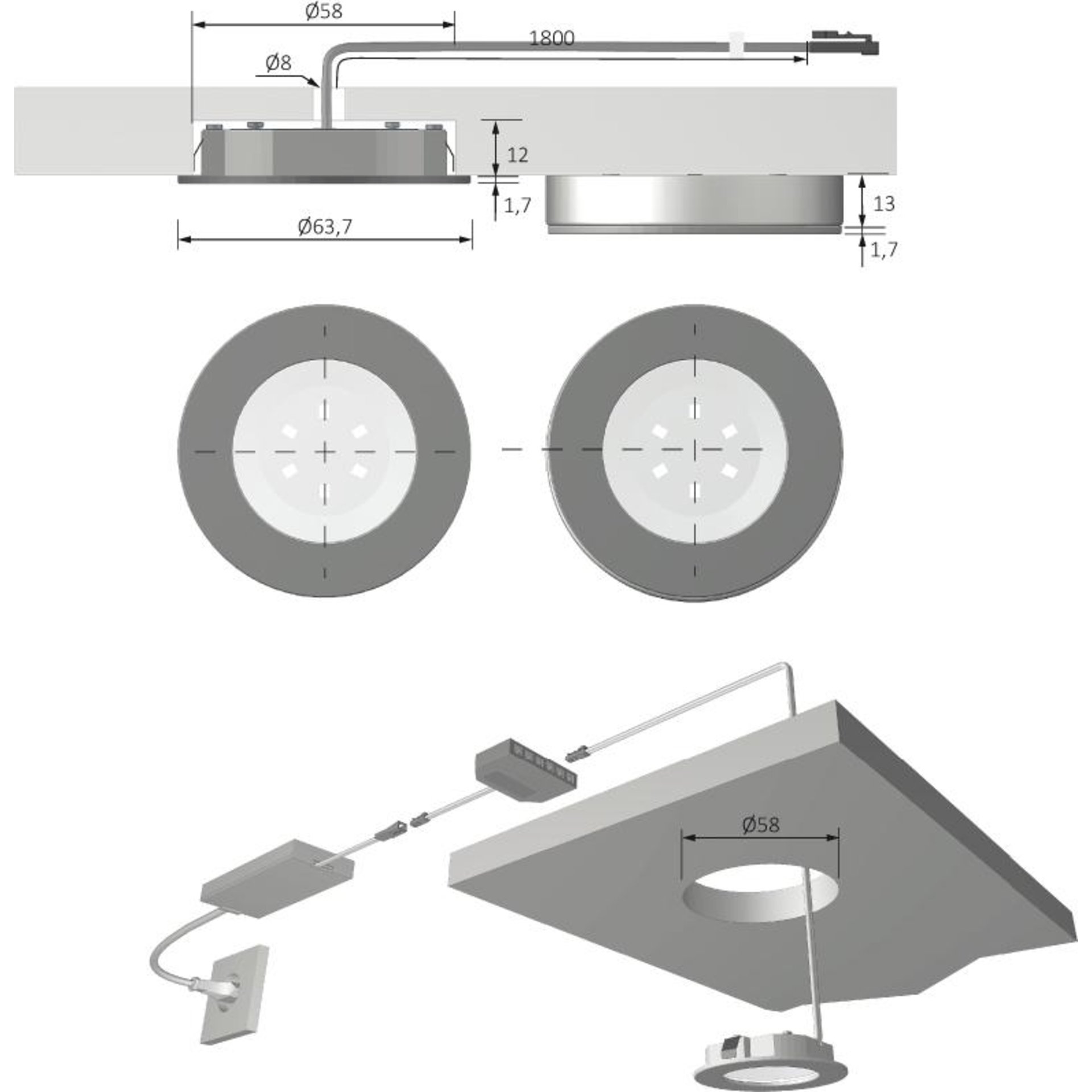 LED Eco Spot EDS Op. nw 12VDC, 1.5W, 1.8m LTG, M1