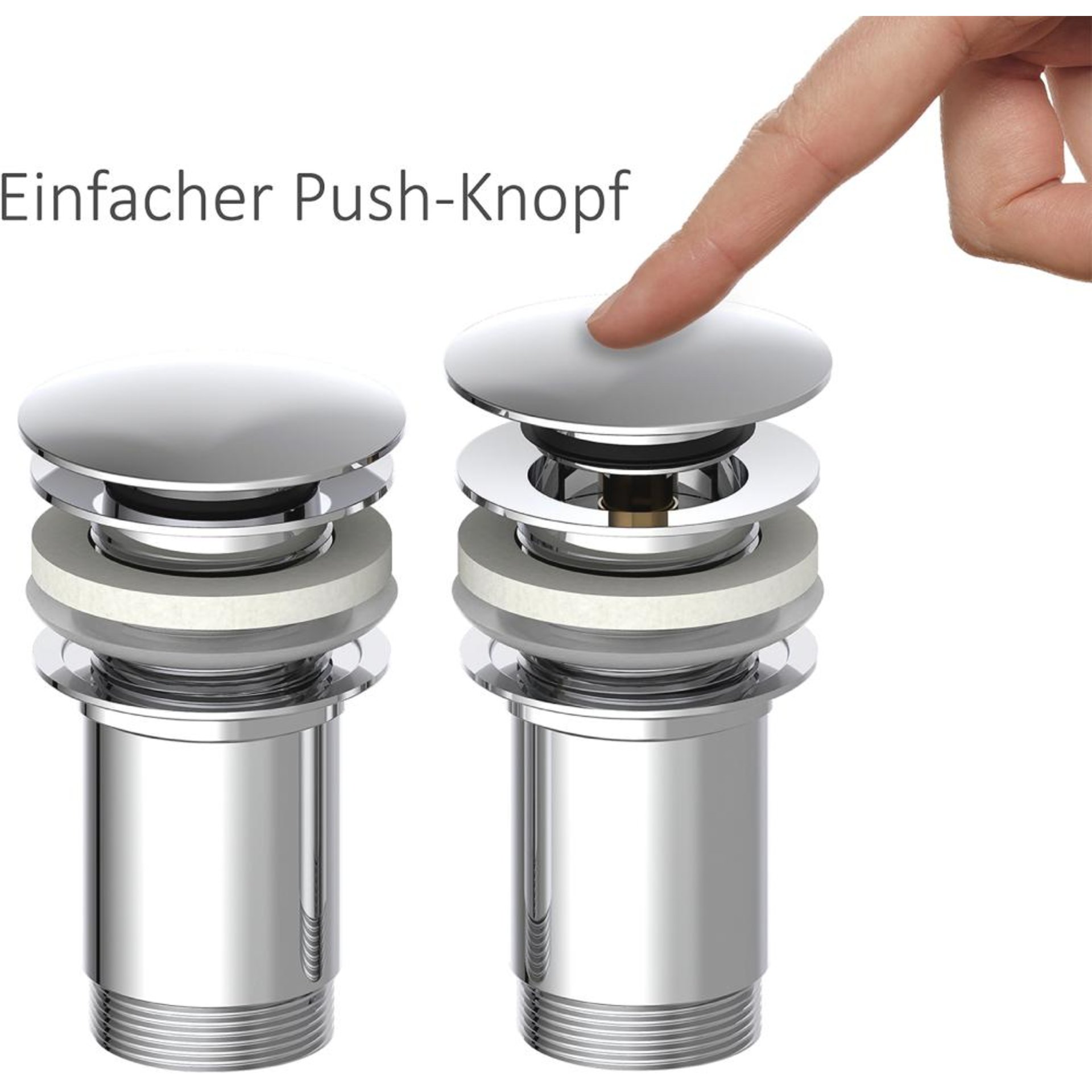 Druckknopf-Ablaufventil mit Überlauf, Chrom, 1 1/4"